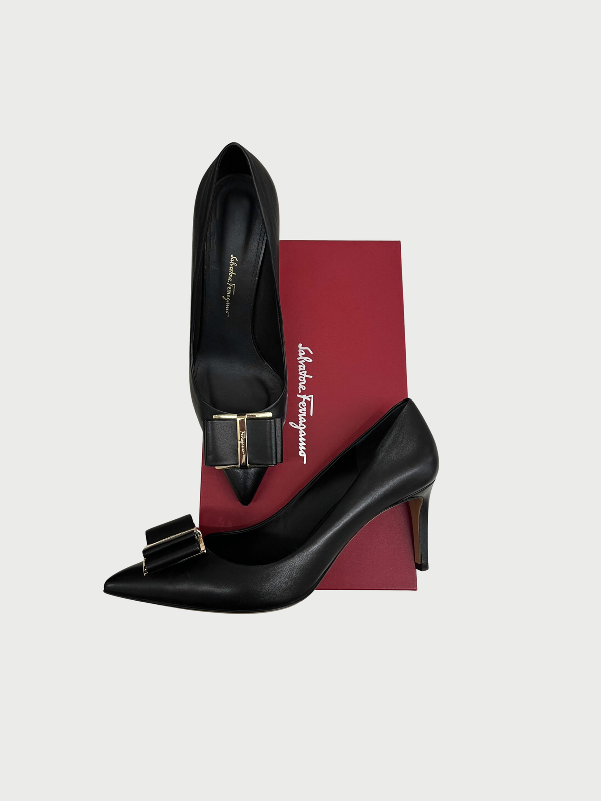 Salvatore Ferragamo 2020s Black Leather Zeri Bow Pumps