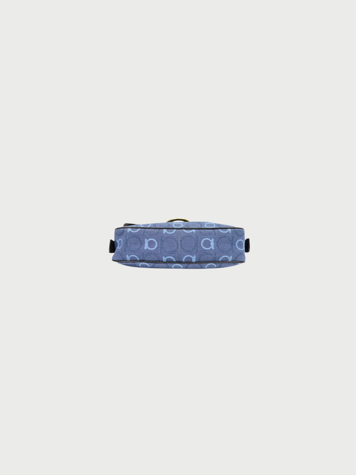 Salvatore Ferragamo 2000s Blue Black Denim Leather Gancini Hardware Shoulder Bag