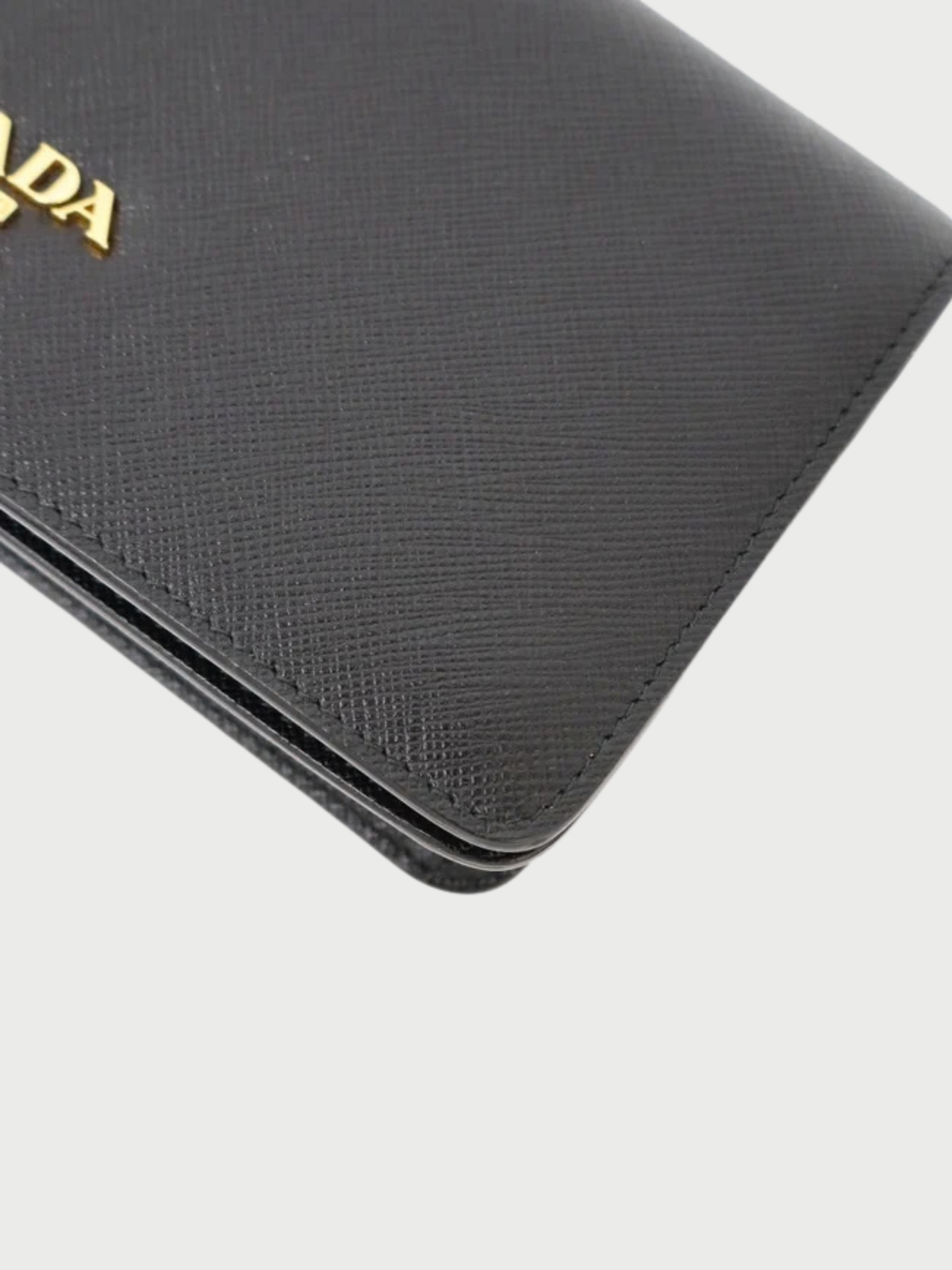 Prada 2020s Black Saffiano Leather Logo Chain Wallet