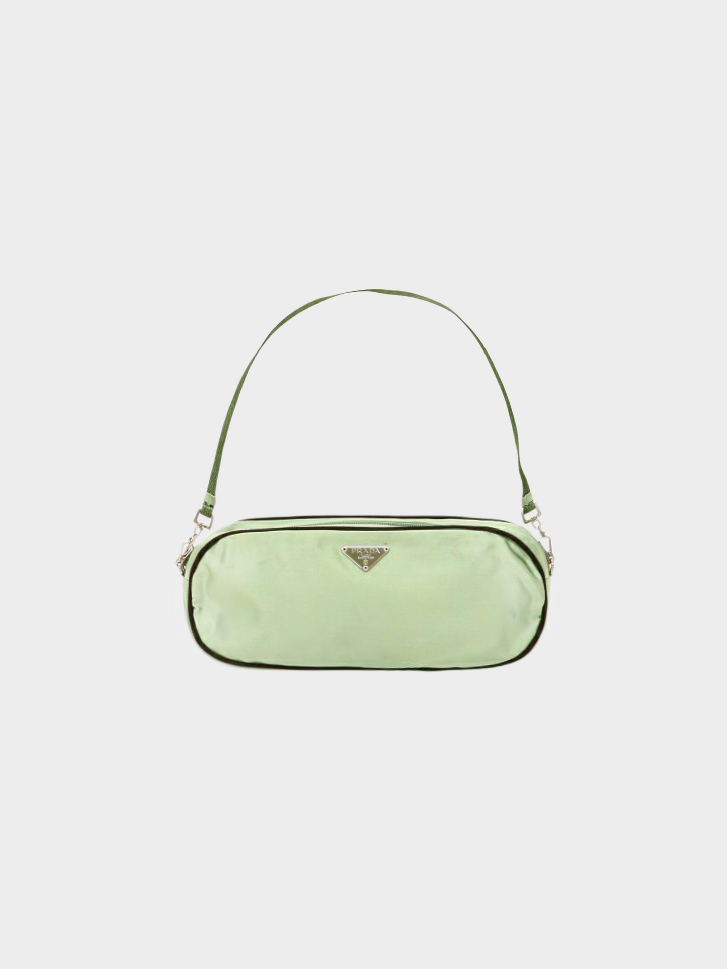 Prada 2000s Green Satin Triangle Logo Shoulder Bag