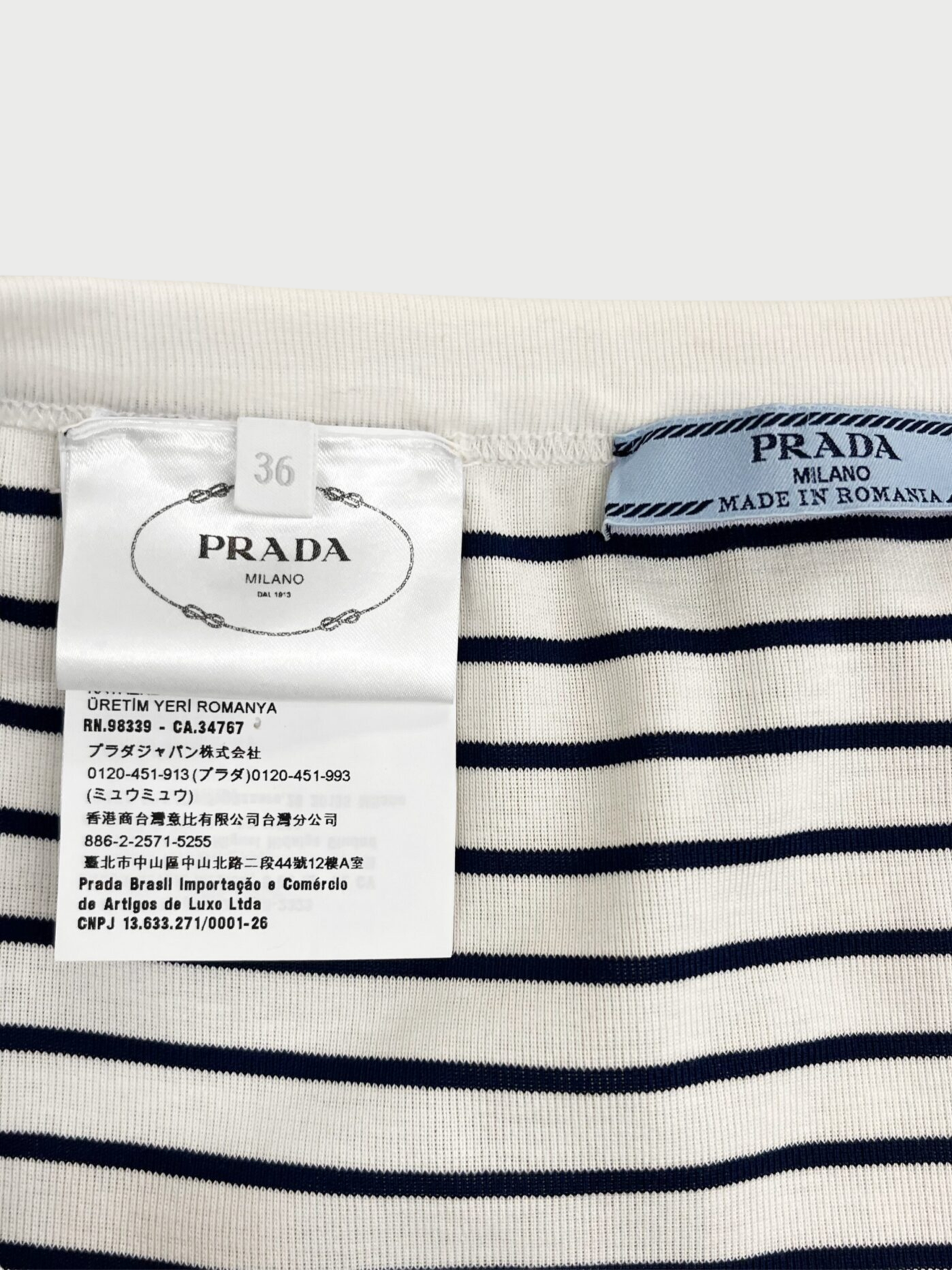 Prada 2020s White Cotton Navy Stripe Mini Skirt