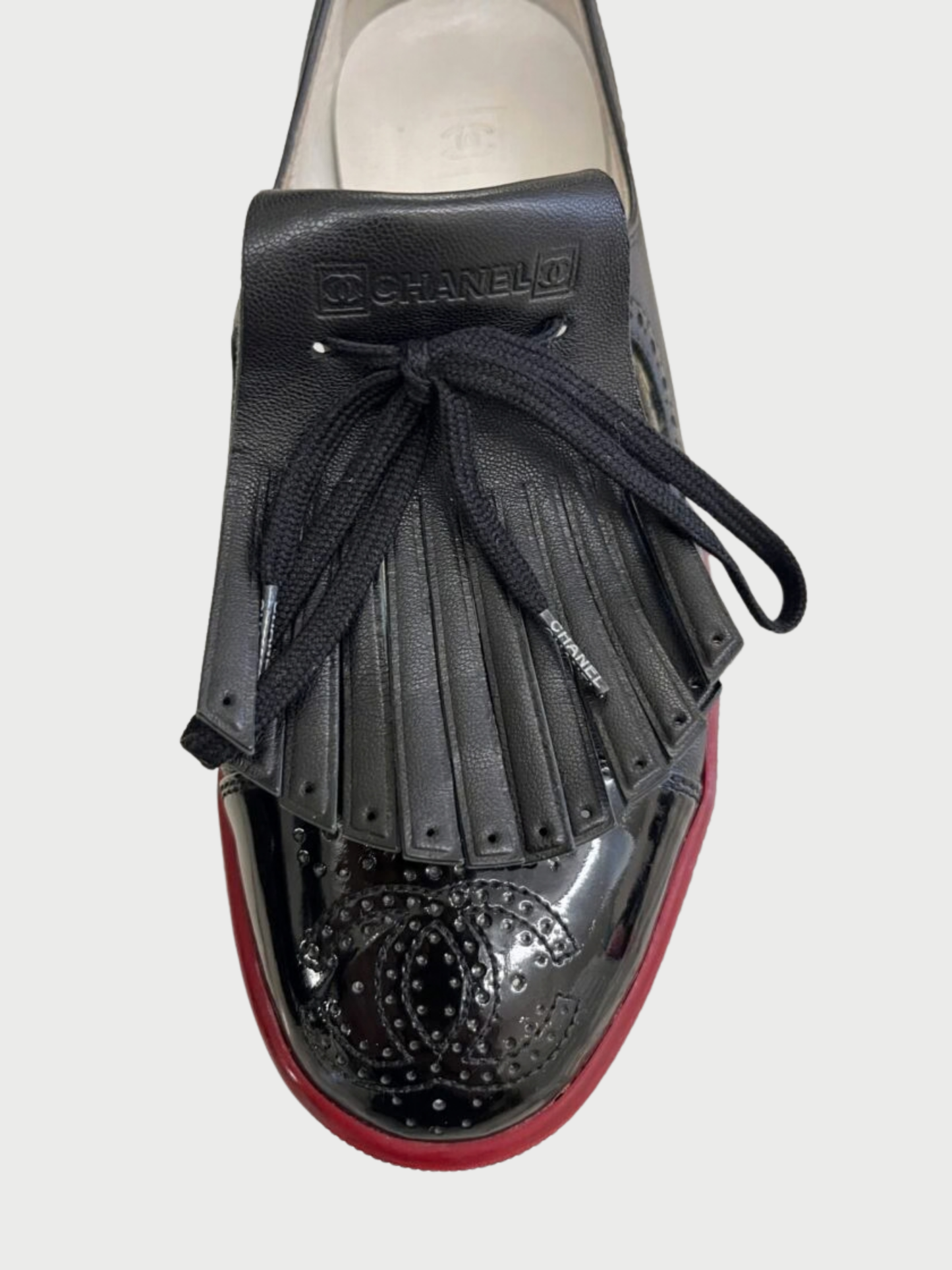 Chanel SS 2012 Black Leather Patent Golf Tassel Mary Jane Sneakers