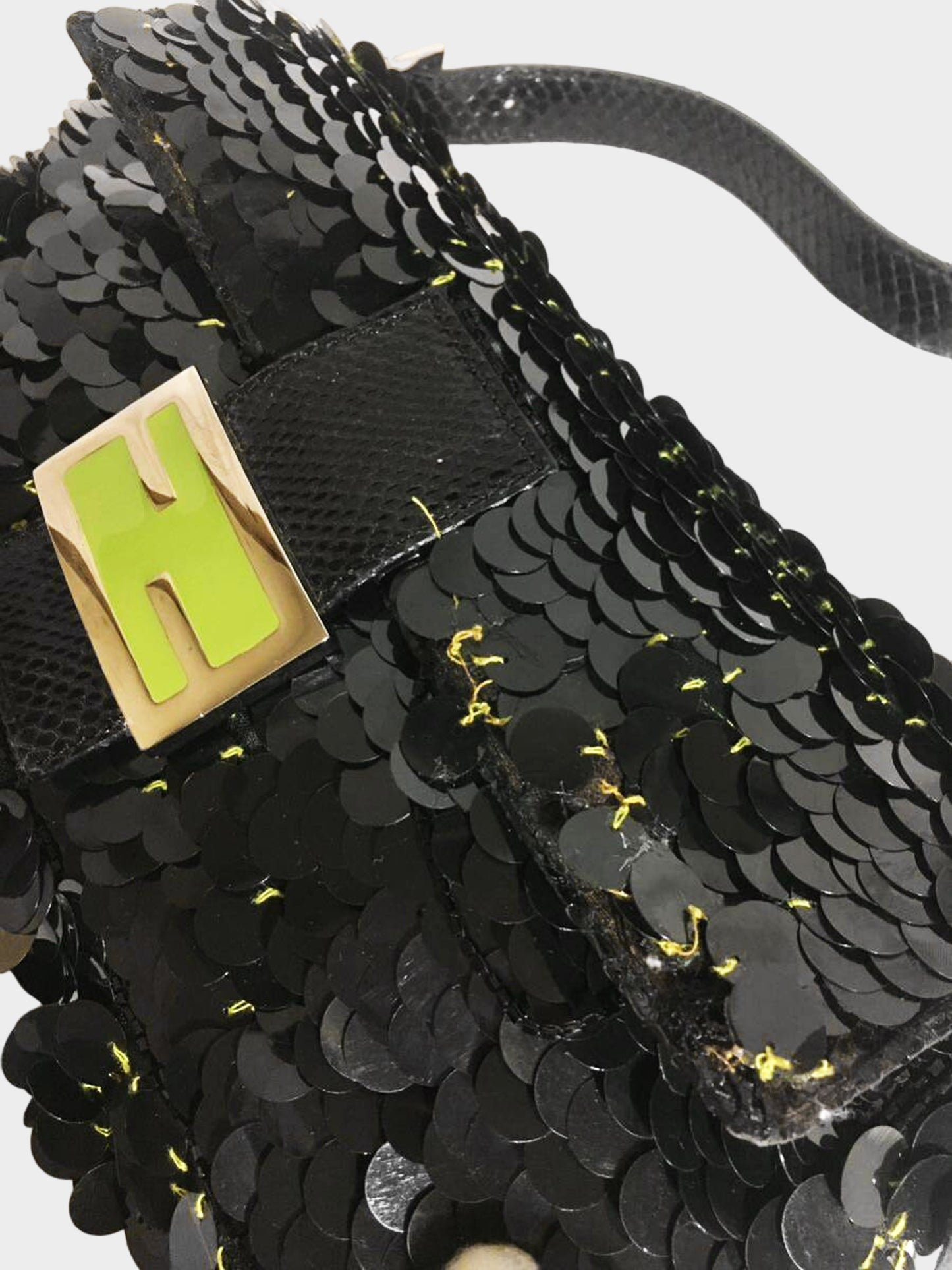 Fendi Late 1990s Black Python and Sequin Baguette Bag