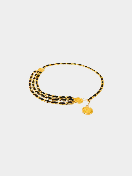 Chanel 2010s Gold Matelasse Black Leather Chain Belt