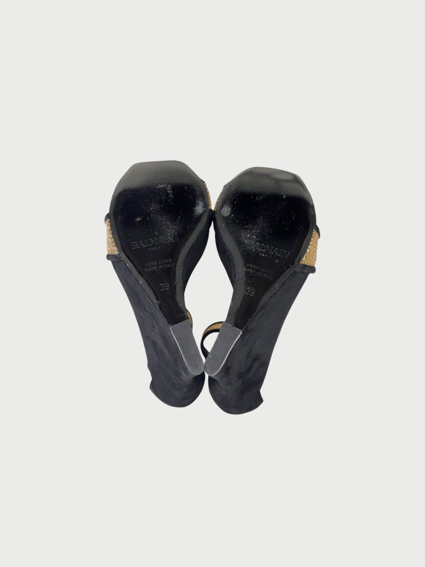 Balmain 2010s Black Suede Samara Platform Wedge Sandals