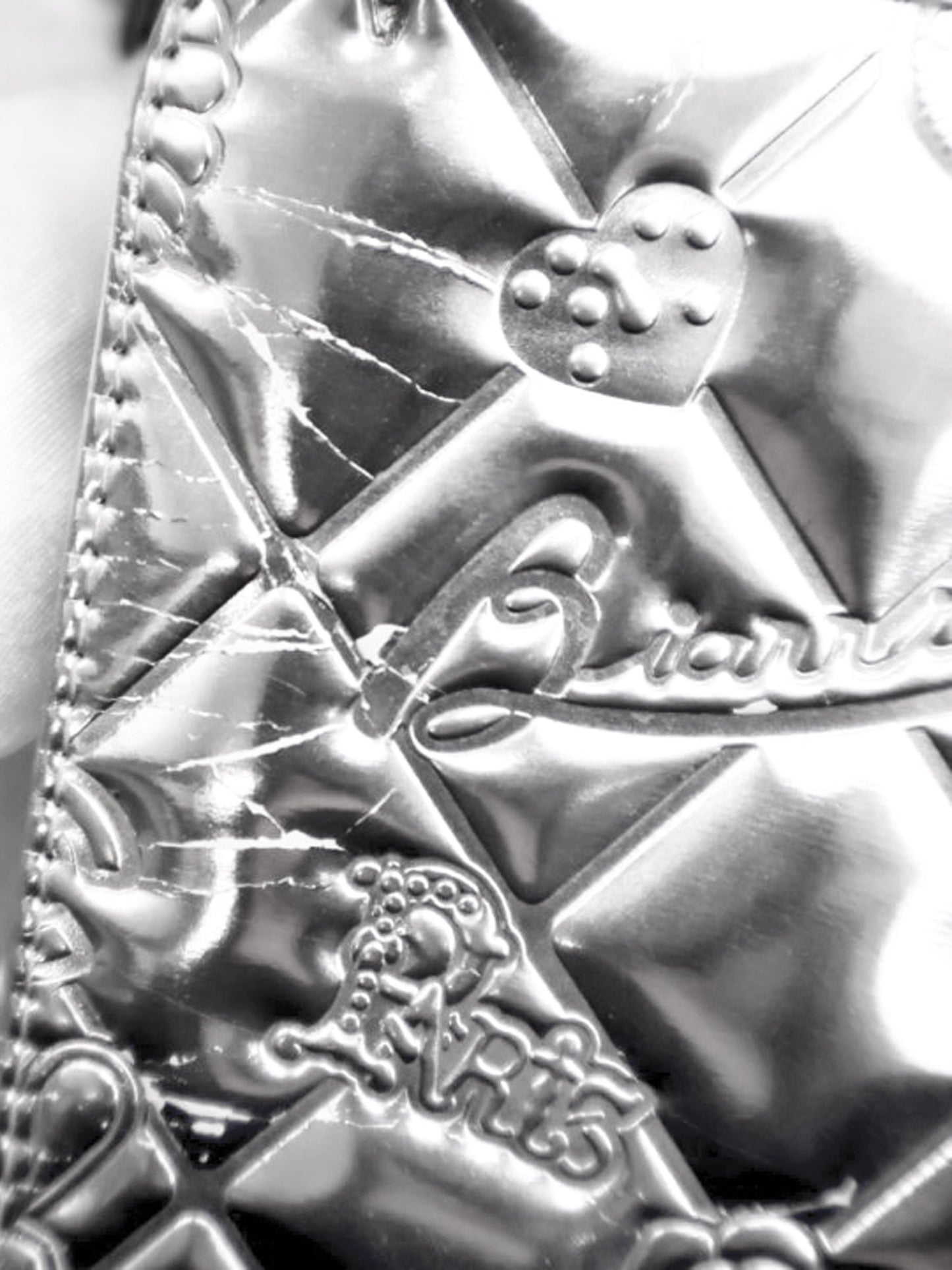 Chanel 2006-2008 Metallic Silver Patent Leather Precious Symbols Pochette