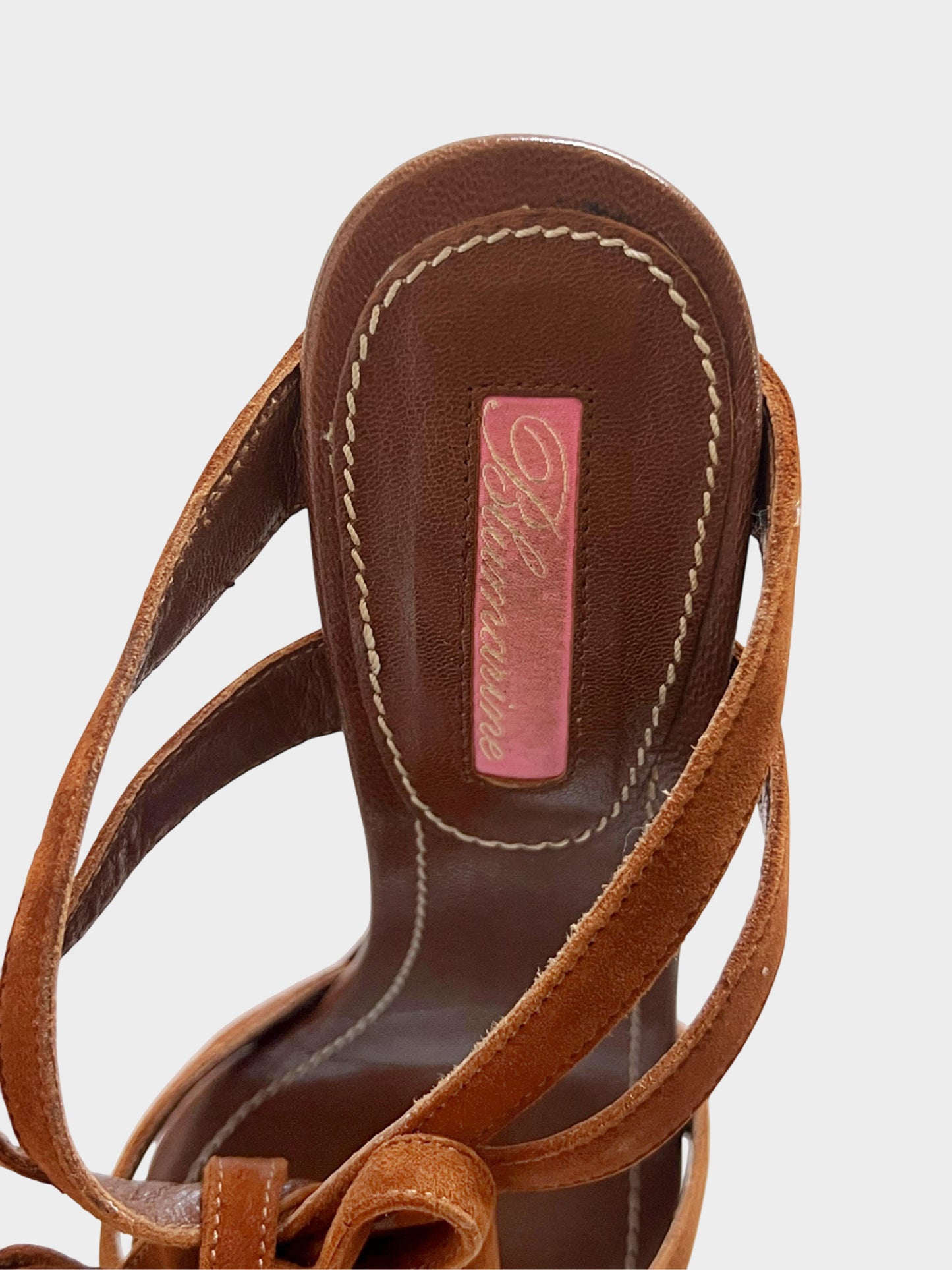 Blumarine 2000s Brown Tortoise and Suede Strappy Leather Heels