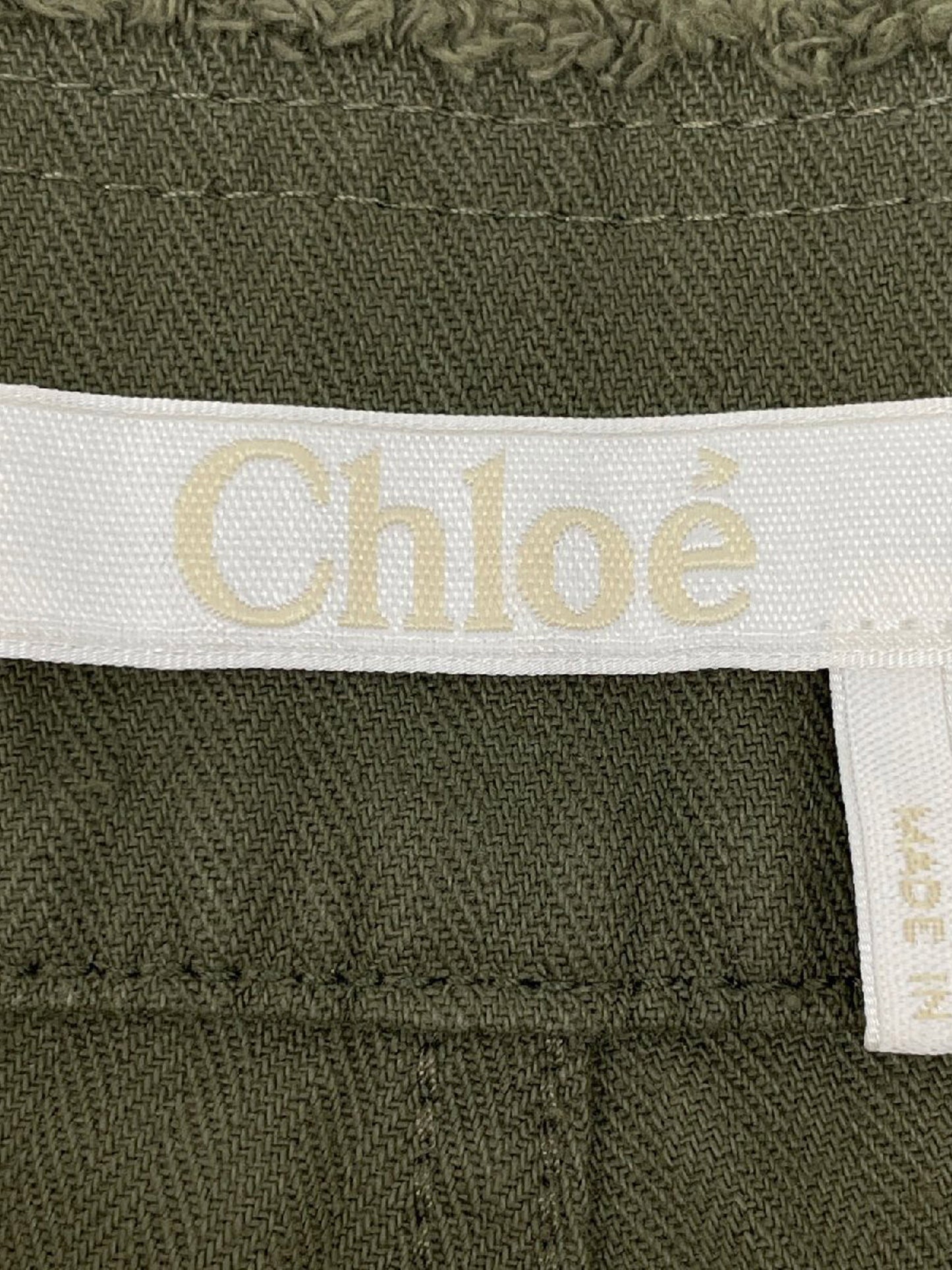Chloé 2020s Khaki Green Wide Leg Herringbone Trousers