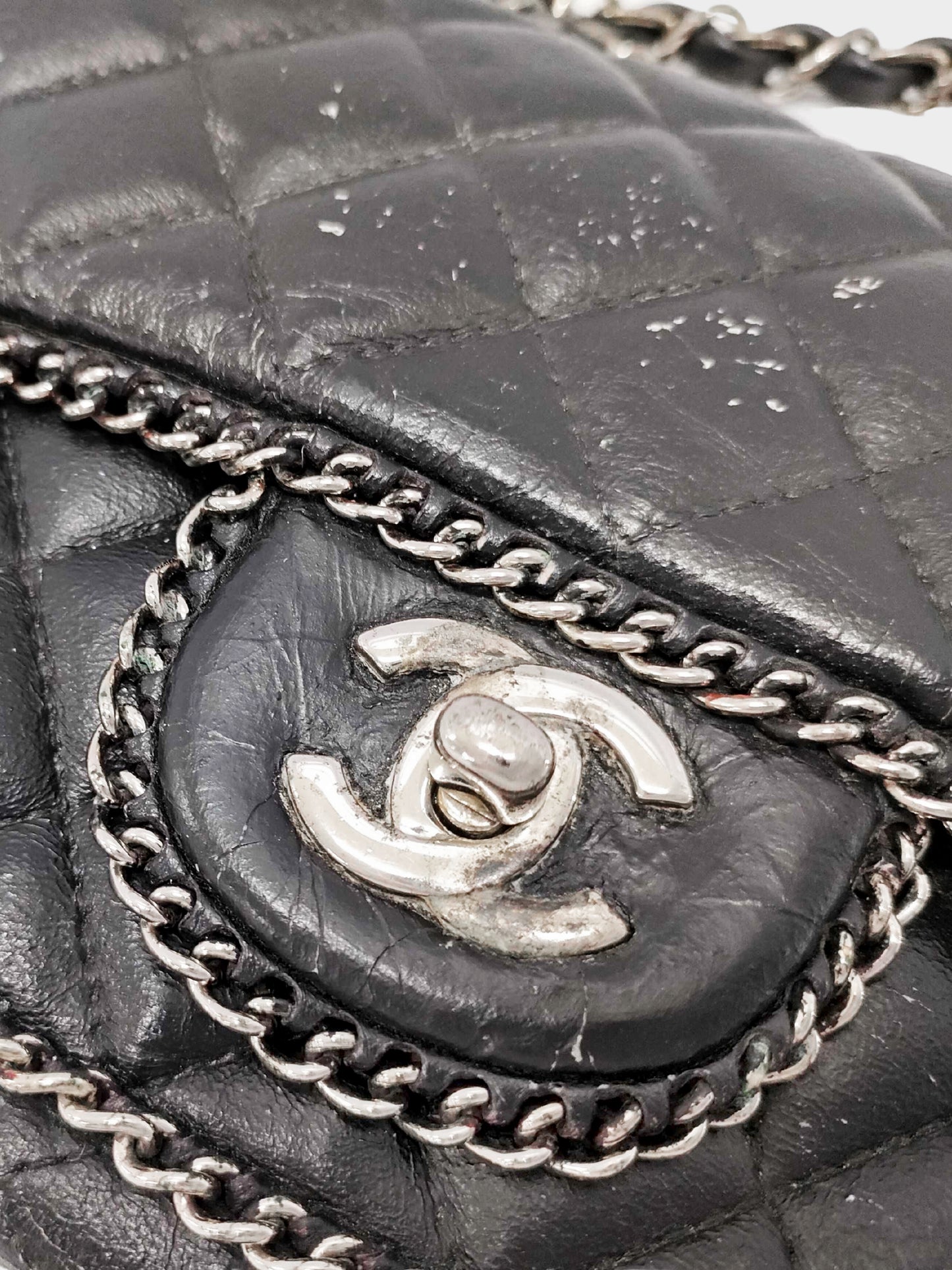 Chanel 2006-2008 Black Leather Quilted East West Madison Chain Around Flap Bag