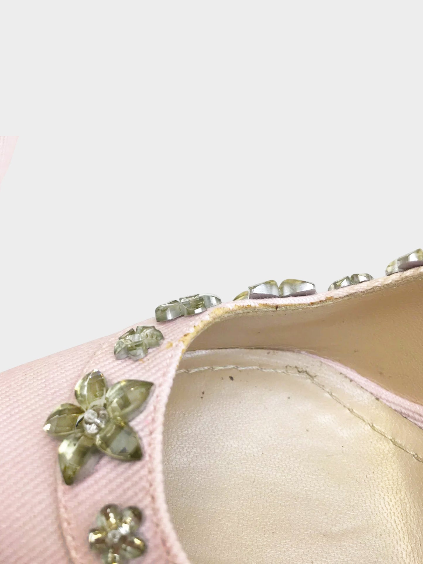 Christian Dior 2016 Light Pink Denim Crystal Garland Studded Heels