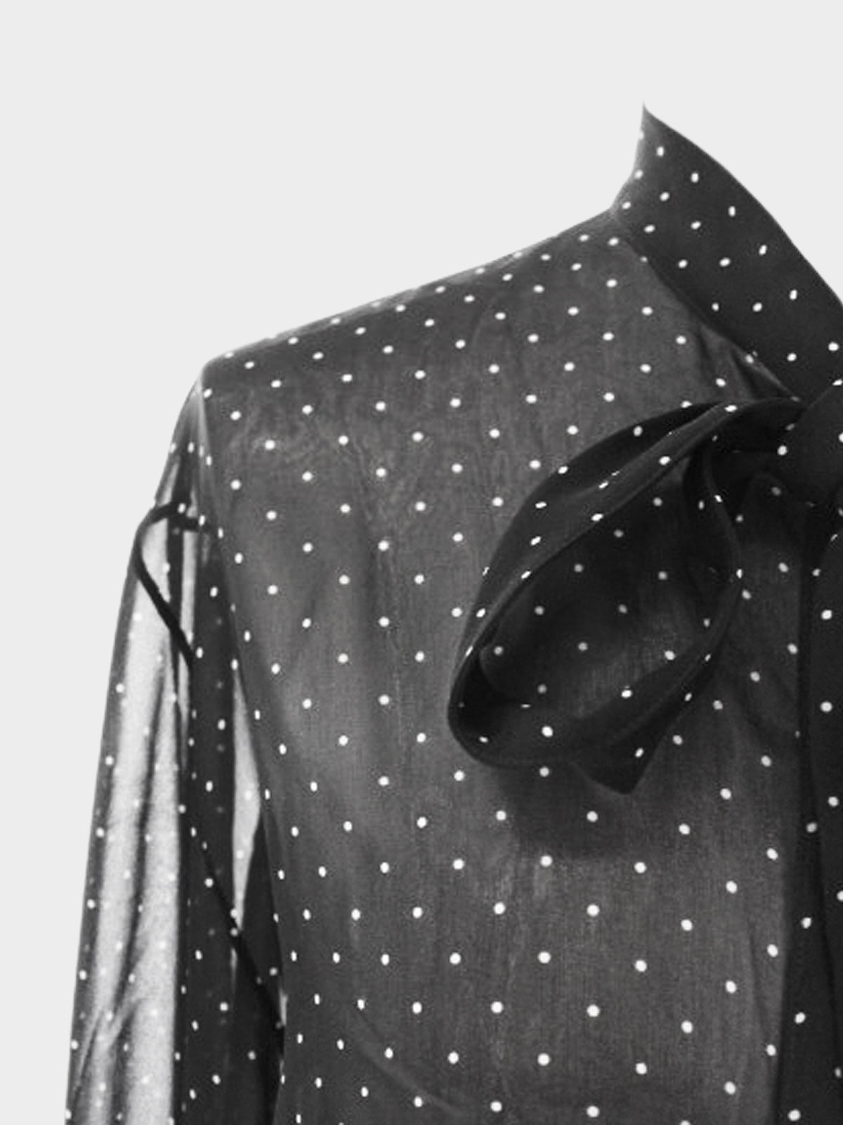 Christian Dior 2020s Black Polka Dotted Ascot Blouse with Ribbon