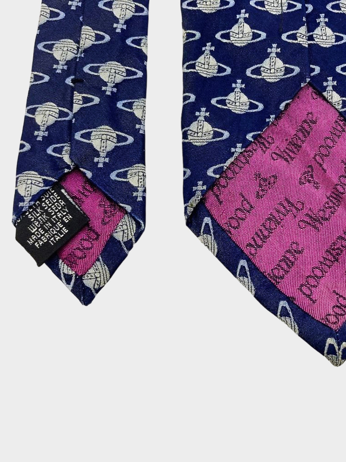 Vivienne Westwood 2000s Navy Blue All-over Orb Pattern Print Necktie