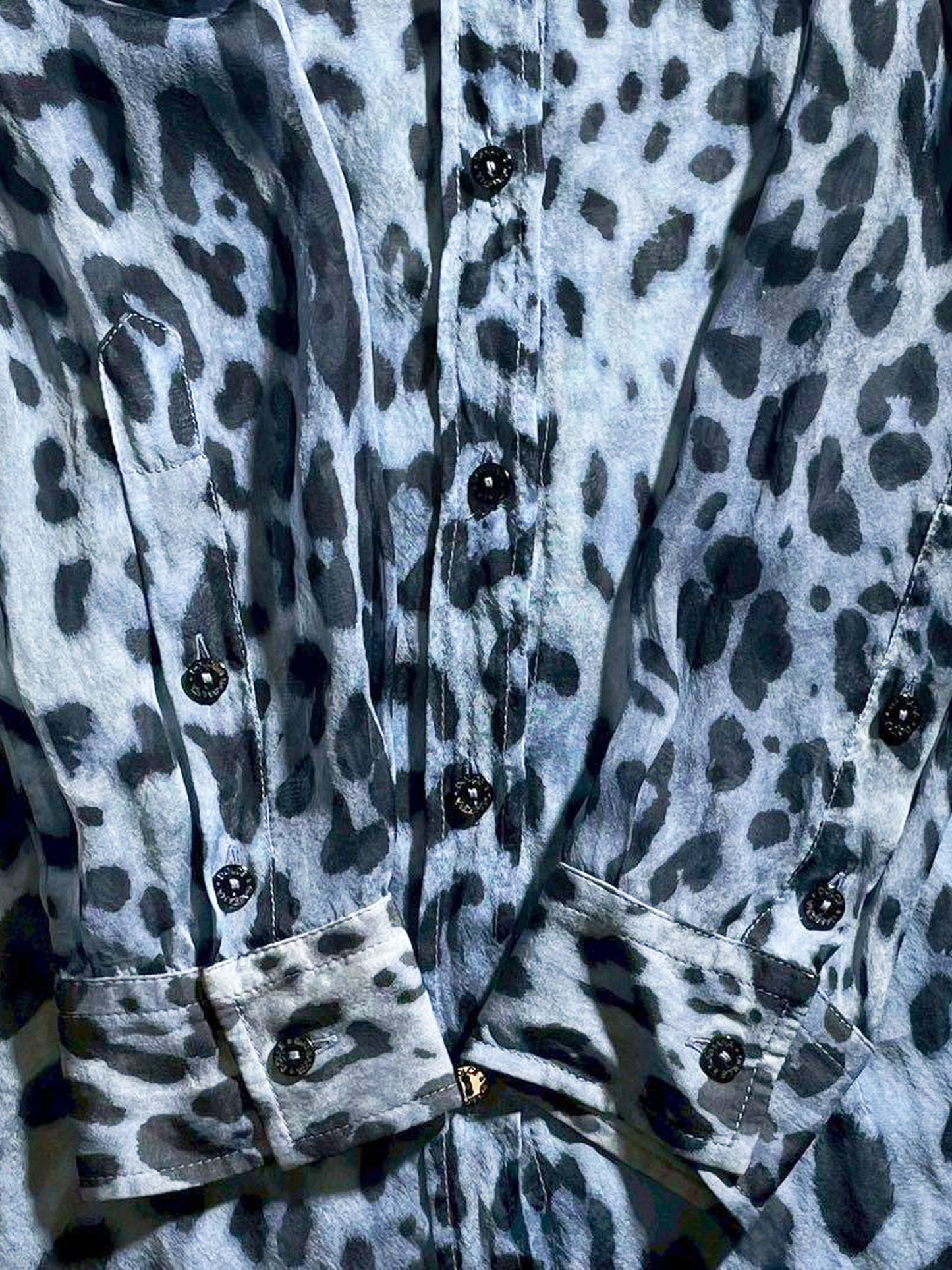 Dolce and Gabbana 2010s Blue Leopard Print Silk Shirt