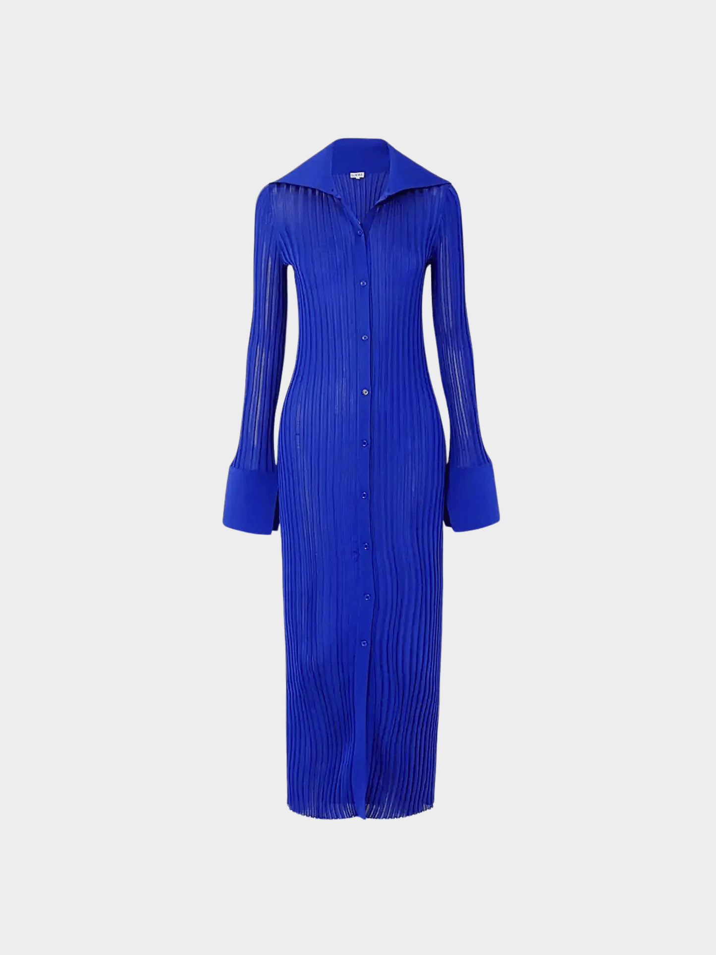 Loewe 2023 Night Blue Ribbed-Knit Buttoned Midi Dress