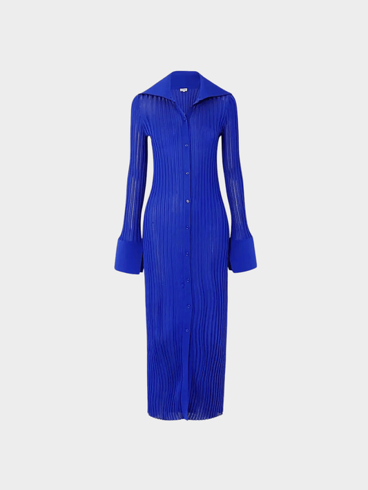 Loewe 2023 Night Blue Ribbed-Knit Buttoned Midi Dress