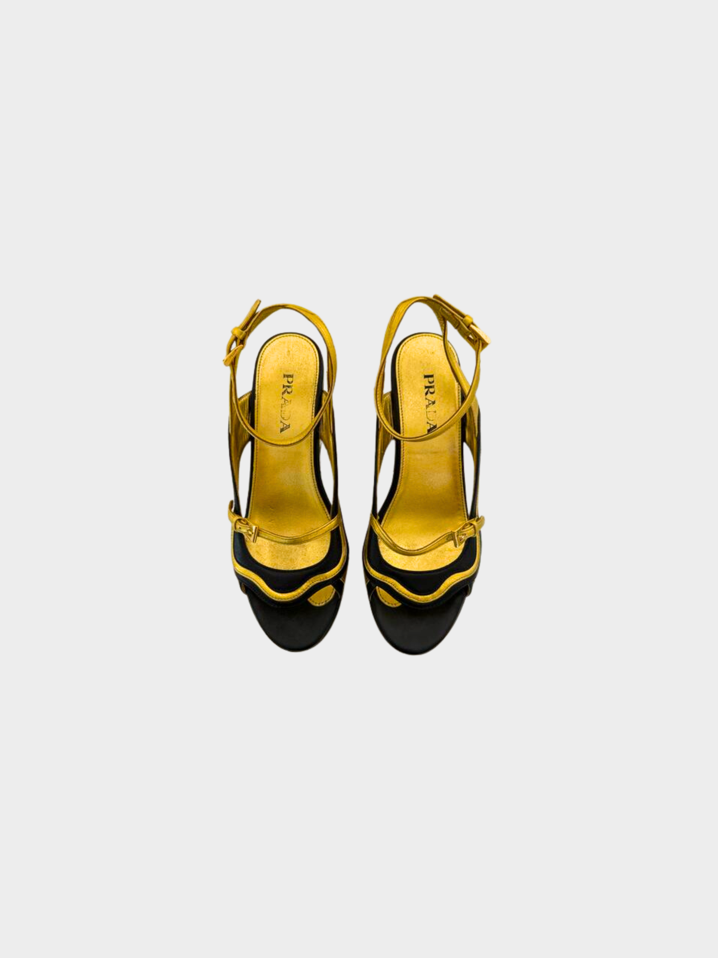 Prada SS 2008 Black and Gold Fairy Indiana Block Heels