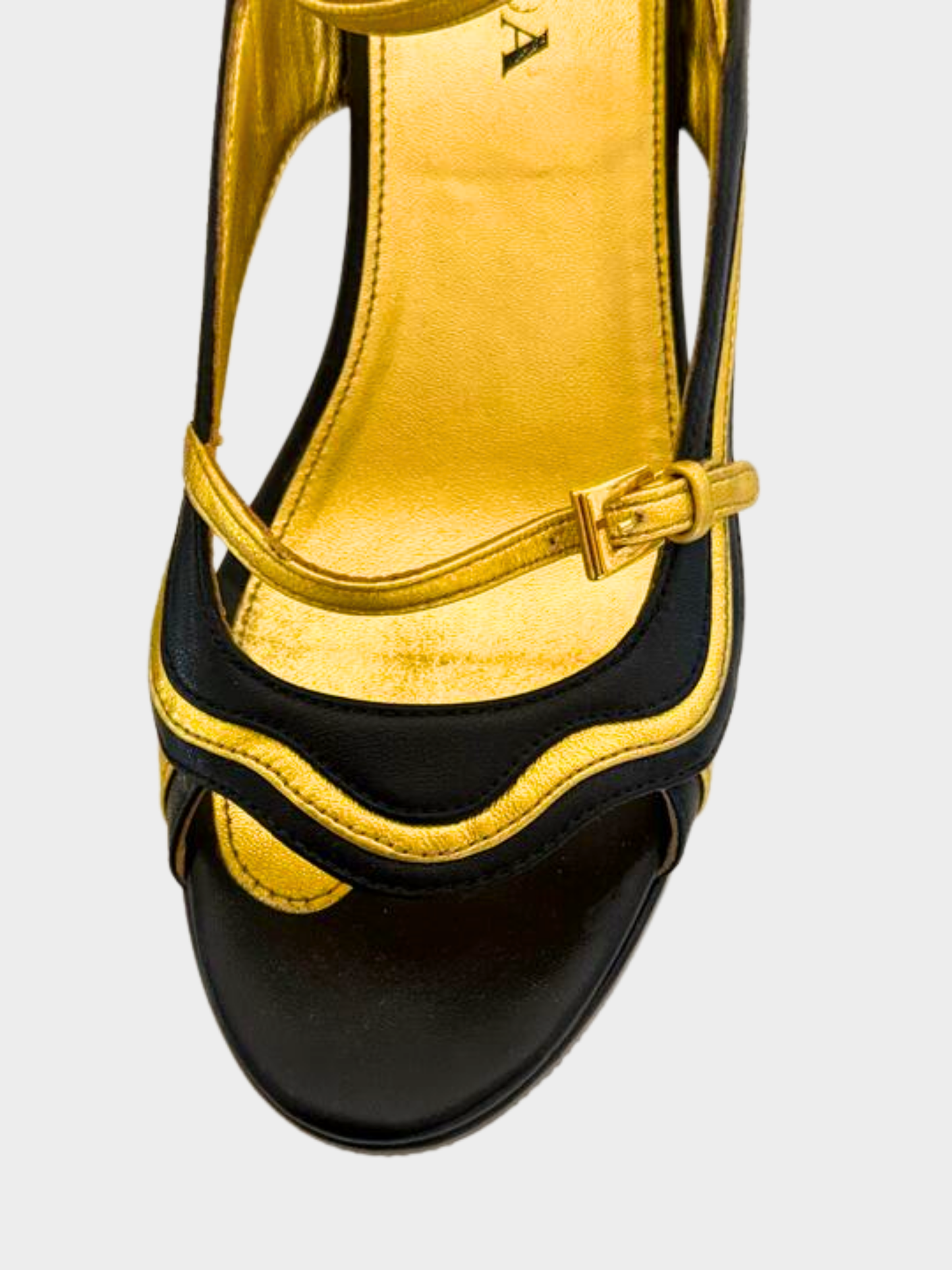 Prada SS 2008 Black and Gold Fairy Indiana Block Heels