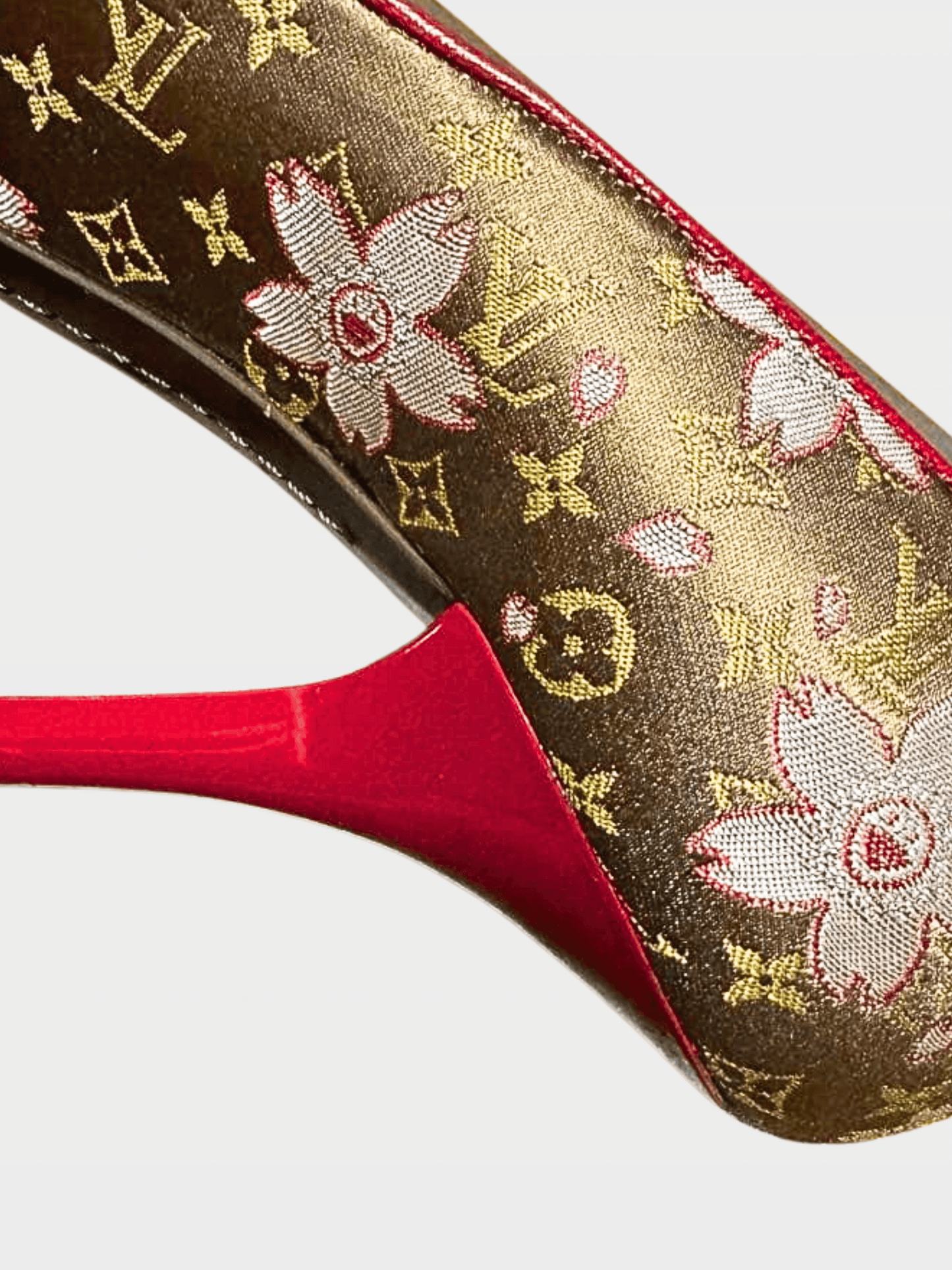 Louis Vuitton 2003 Brown Monogram Satin Cherry Blossom Peep Toe Pumps