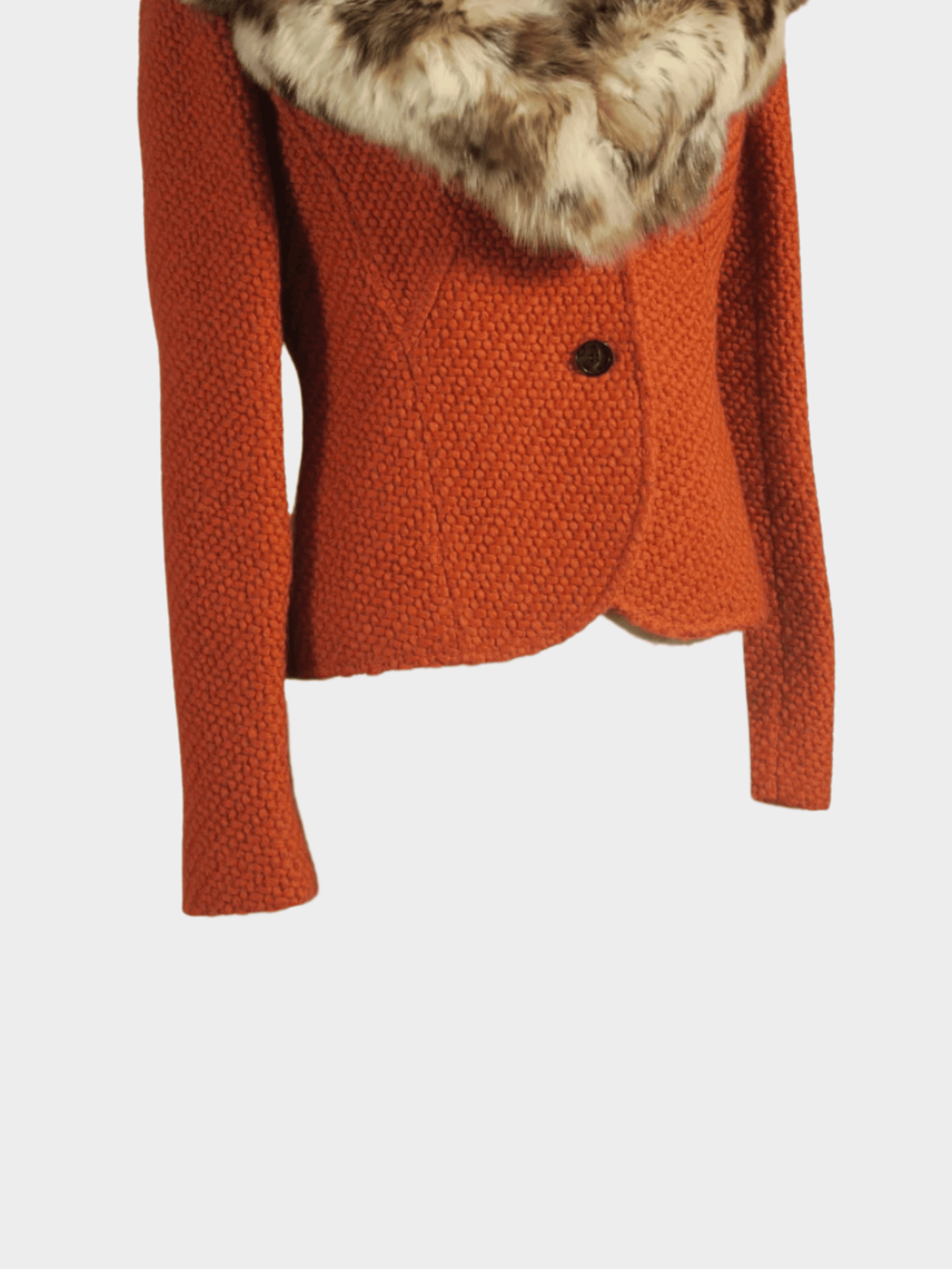 Valentino FW 2004 Runway Orange Fur Trim Jacket and Floral Midi Dress