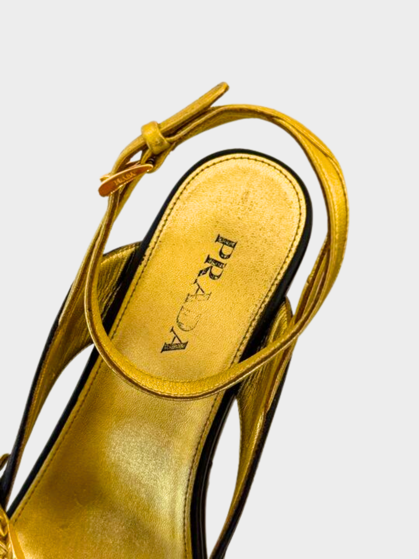 Prada SS 2008 Black and Gold Fairy Indiana Block Heels