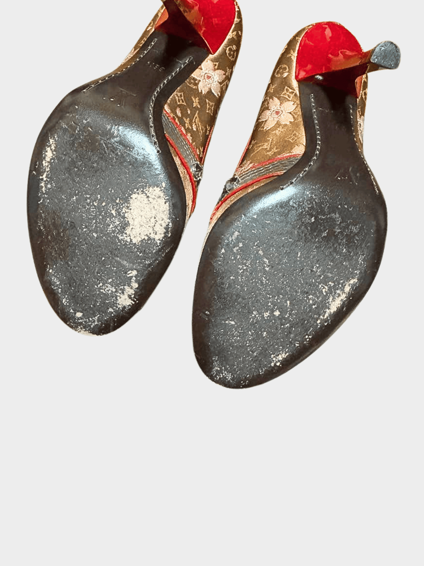 Louis Vuitton 2003 Brown Monogram Satin Cherry Blossom Peep Toe Pumps