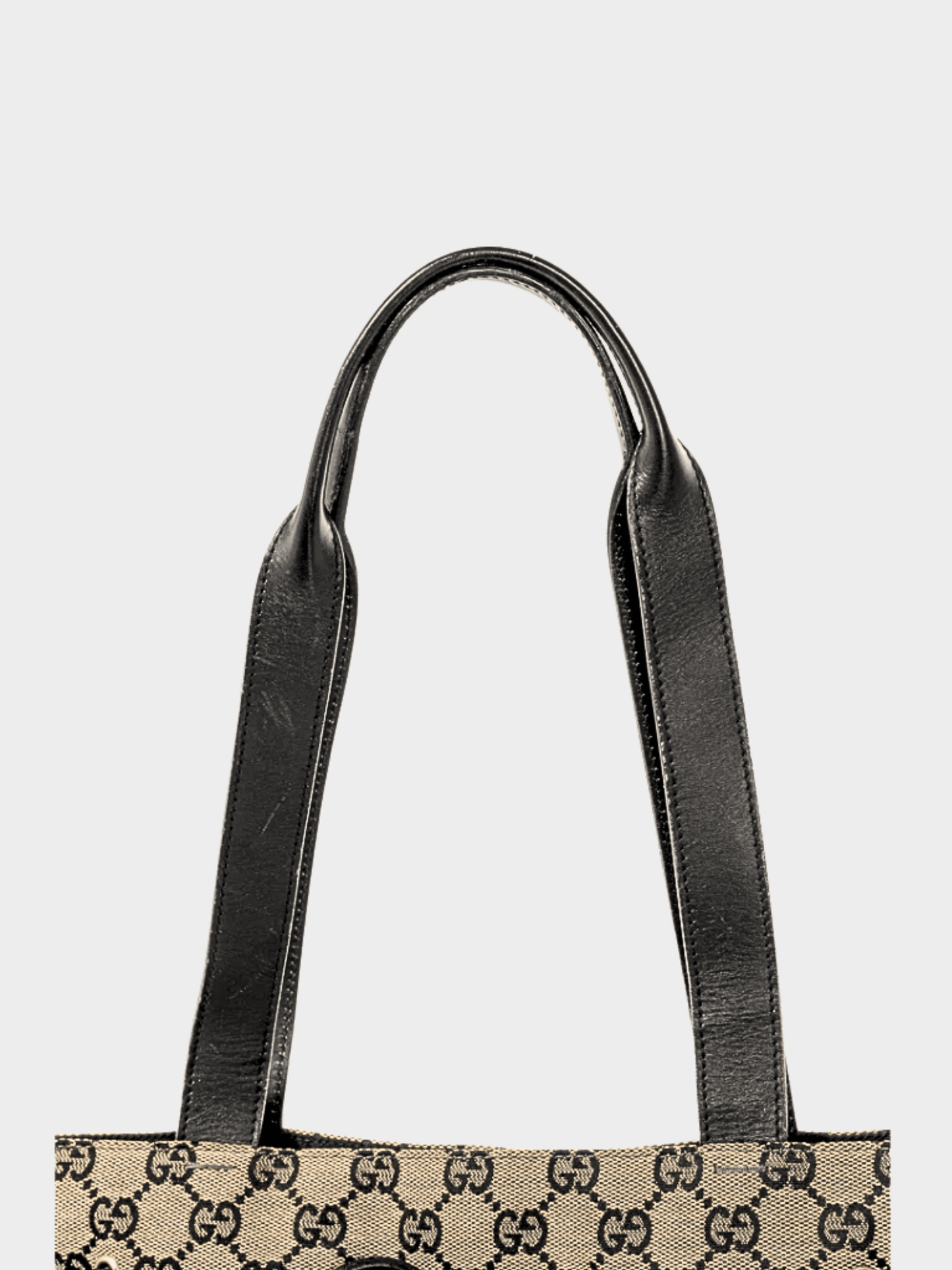 Gucci 2000s Khaki GG Canvas Black-Leather Drawstring Tote