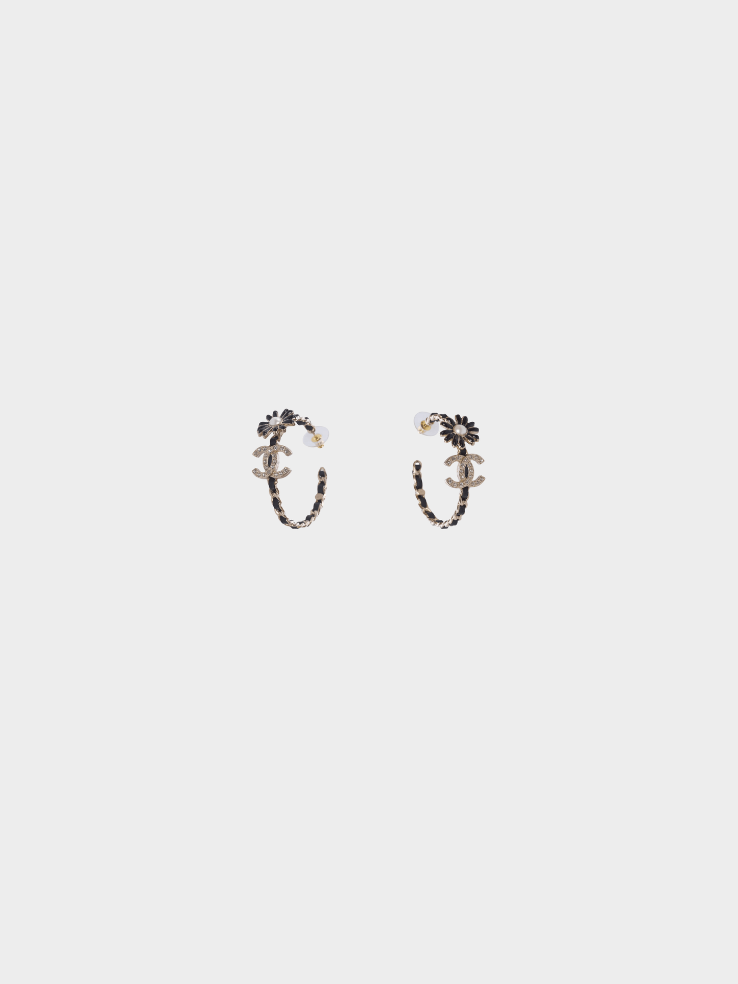 Chanel 2020s Black and Gold Interlocking Hoop Earring