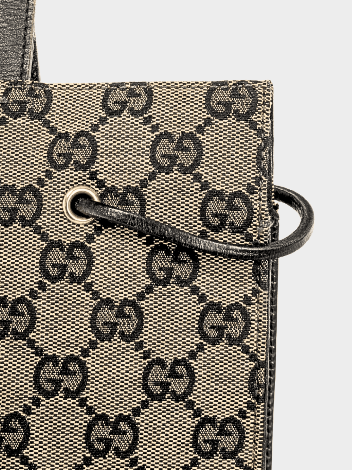 Gucci 2000s Khaki GG Canvas Black-Leather Drawstring Tote