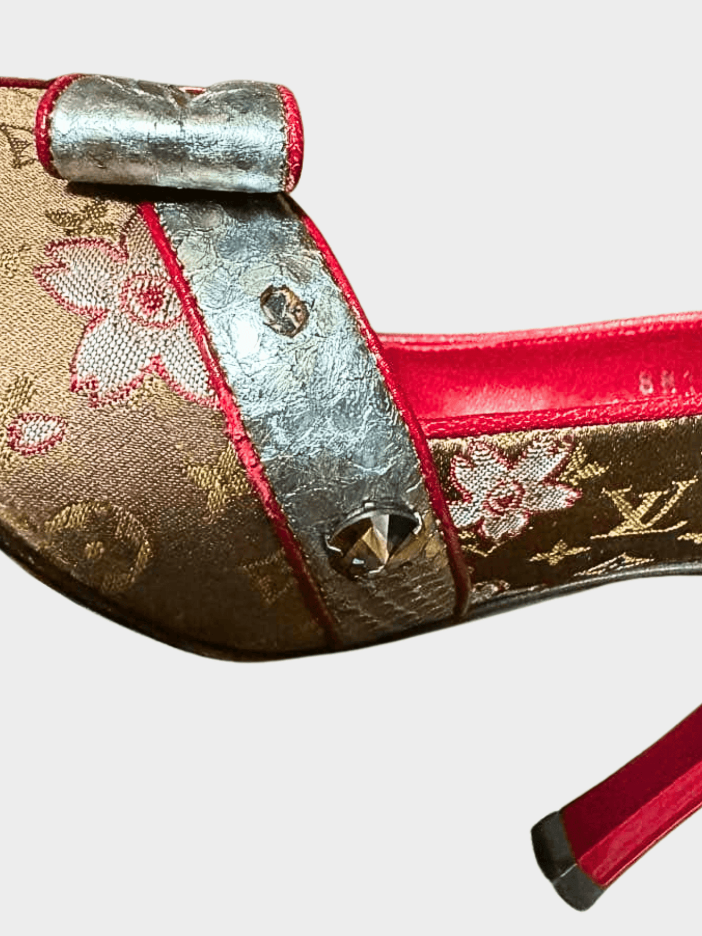 Louis Vuitton 2003 Brown Monogram Satin Cherry Blossom Peep Toe Pumps