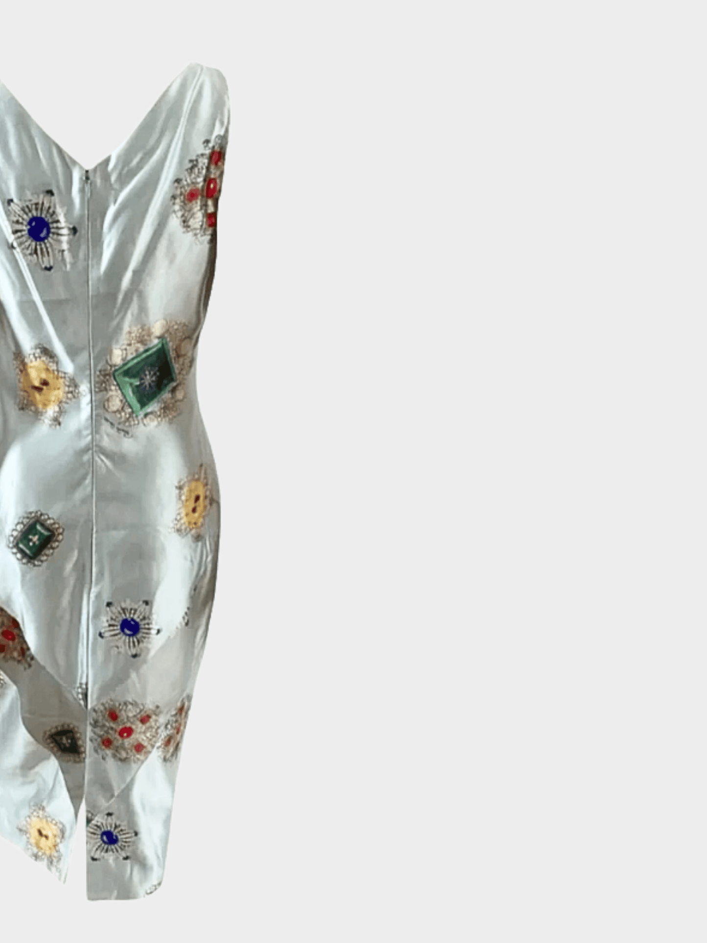 Roberto Cavalli FW 2002 Runway Light Blue Jewel Print Silk Dress