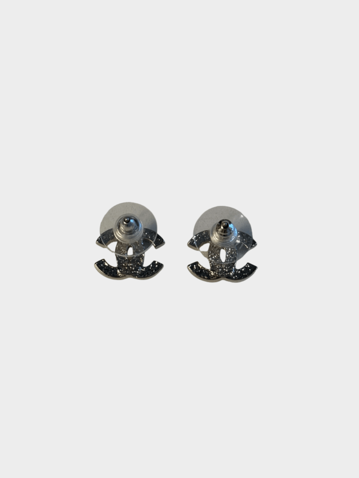 Chanel 2000s Silver CC Rhinestone Stud Earrings