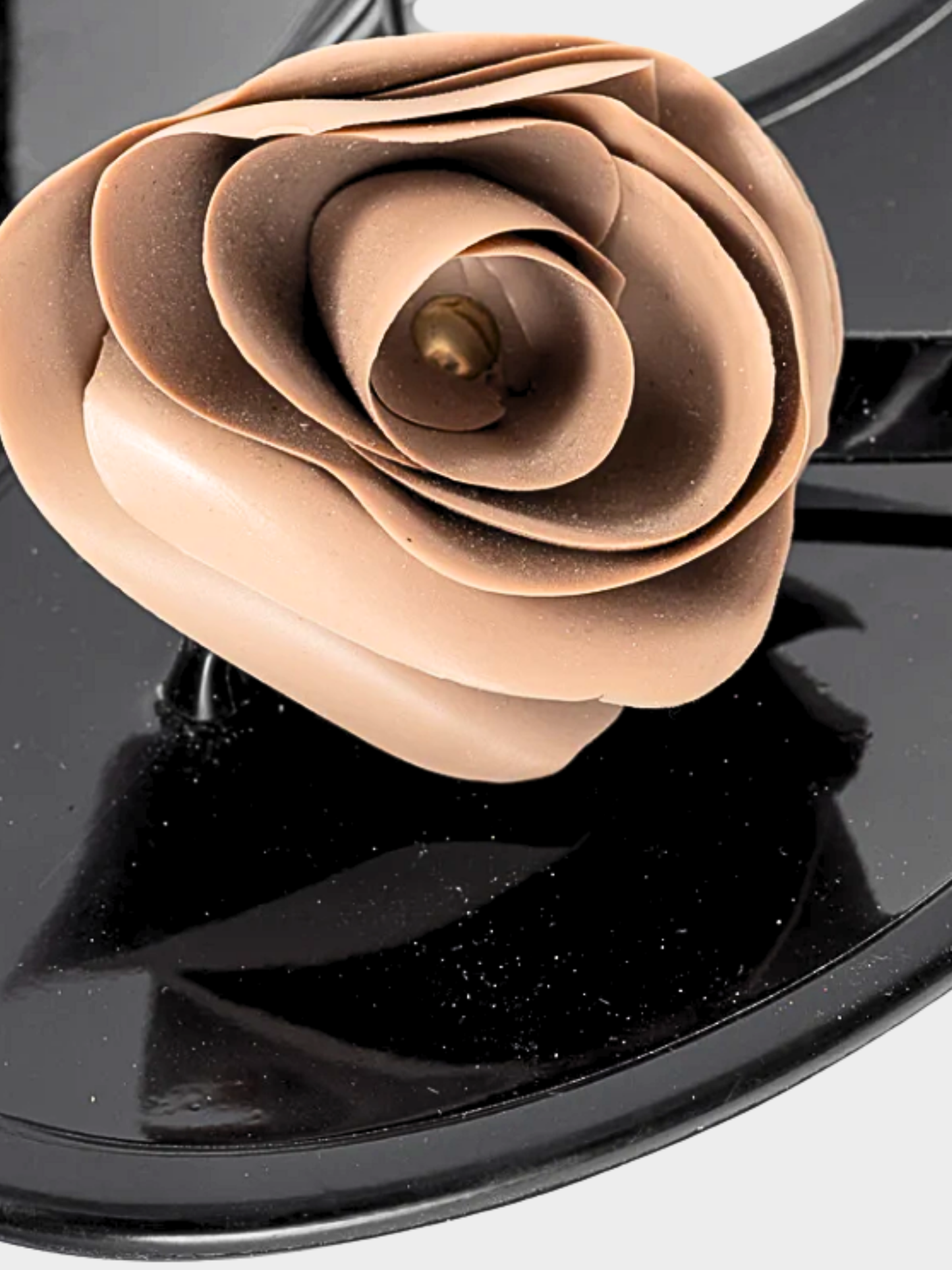 Valentino 2010s Black Rose Jelly Thong Sandals