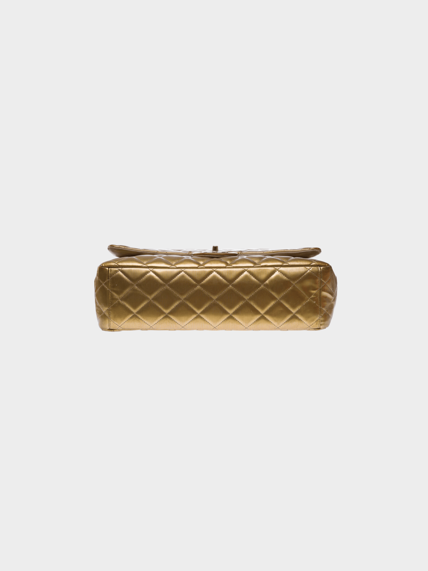 Chanel 2012 Gold Textured Patent Leather Maxi Classic Double Flap Bag