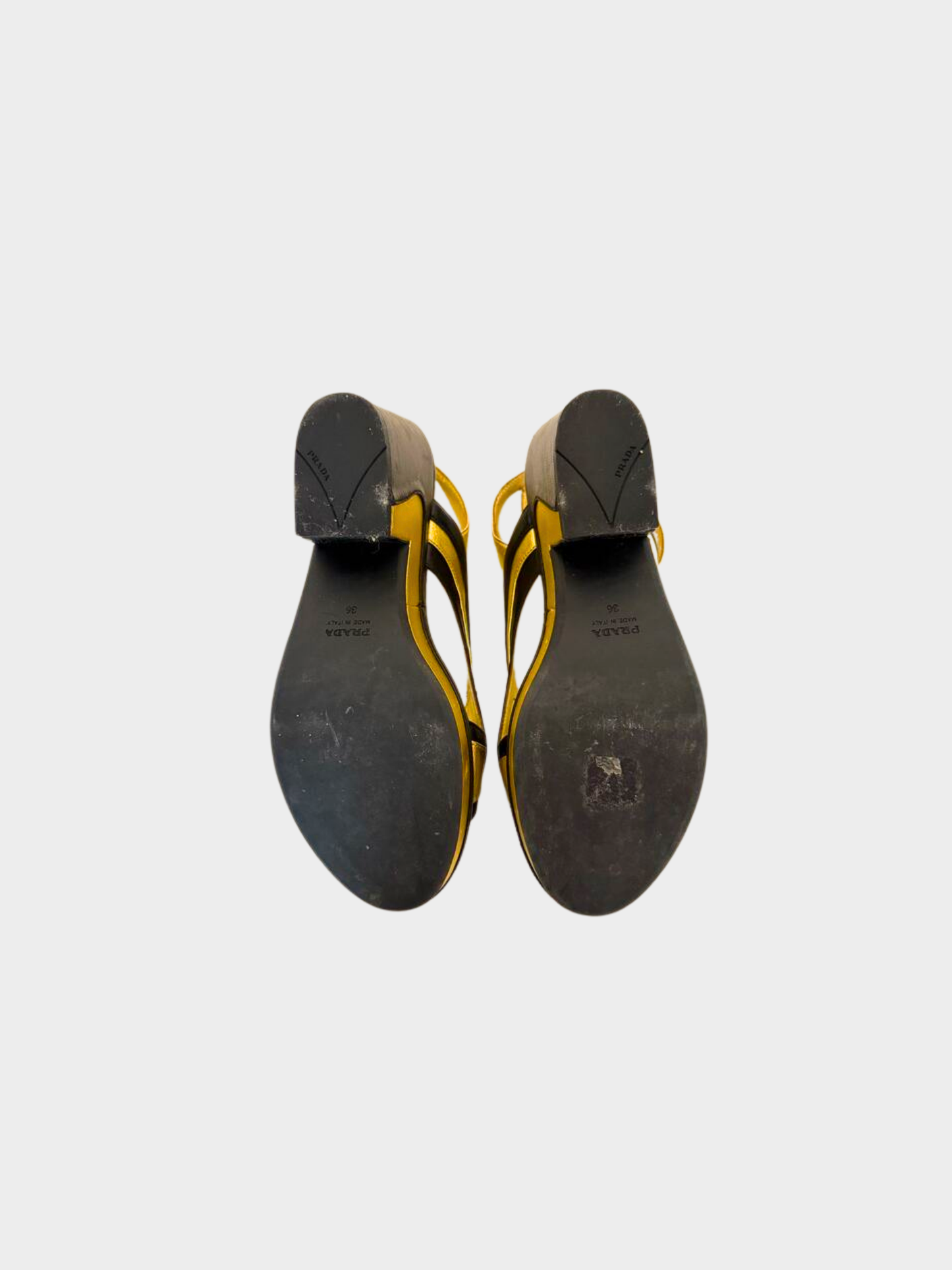 Prada SS 2008 Black and Gold Fairy Indiana Block Heels
