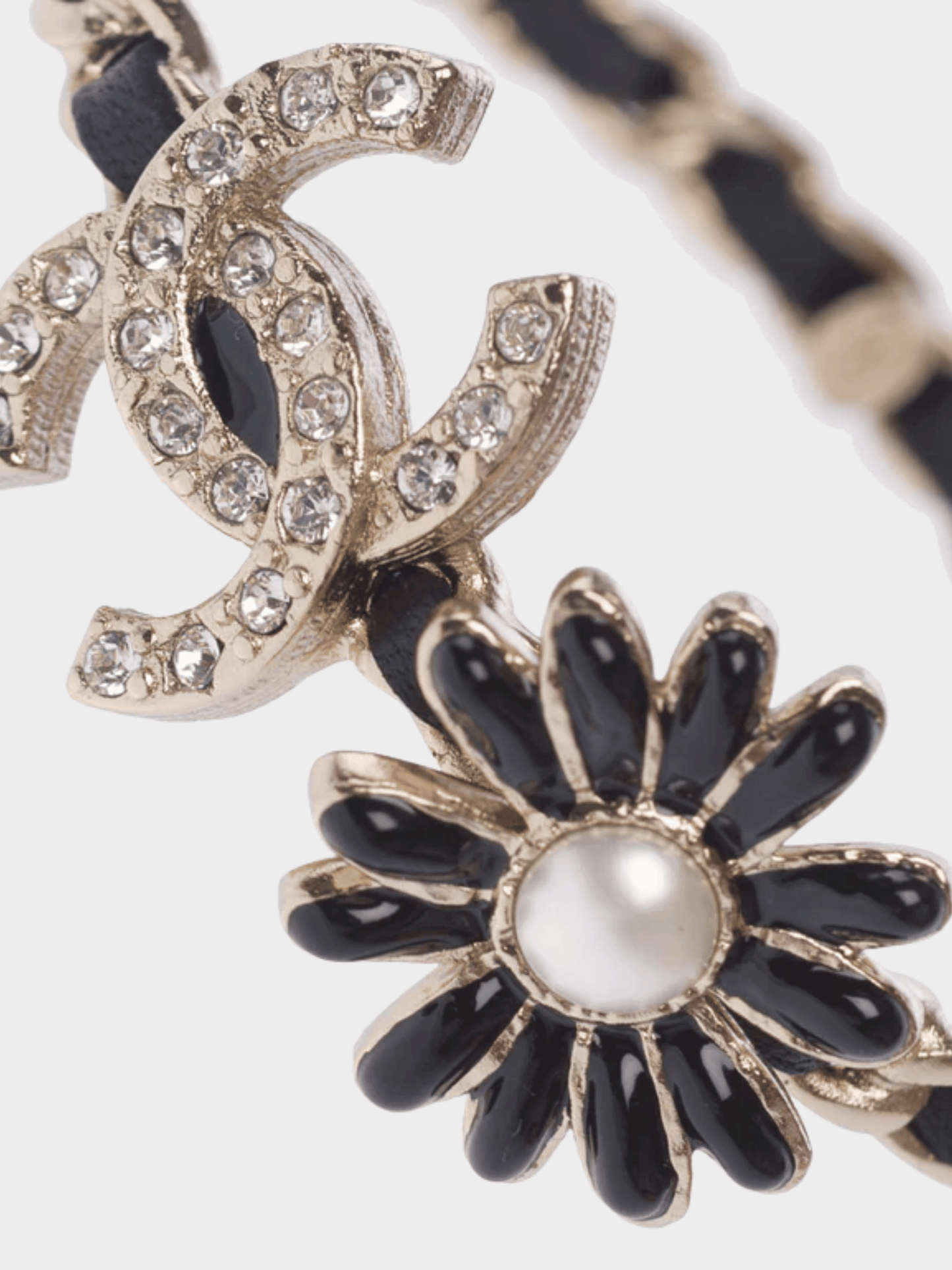Chanel 2020s Black and Gold Interlocking Hoop Earring