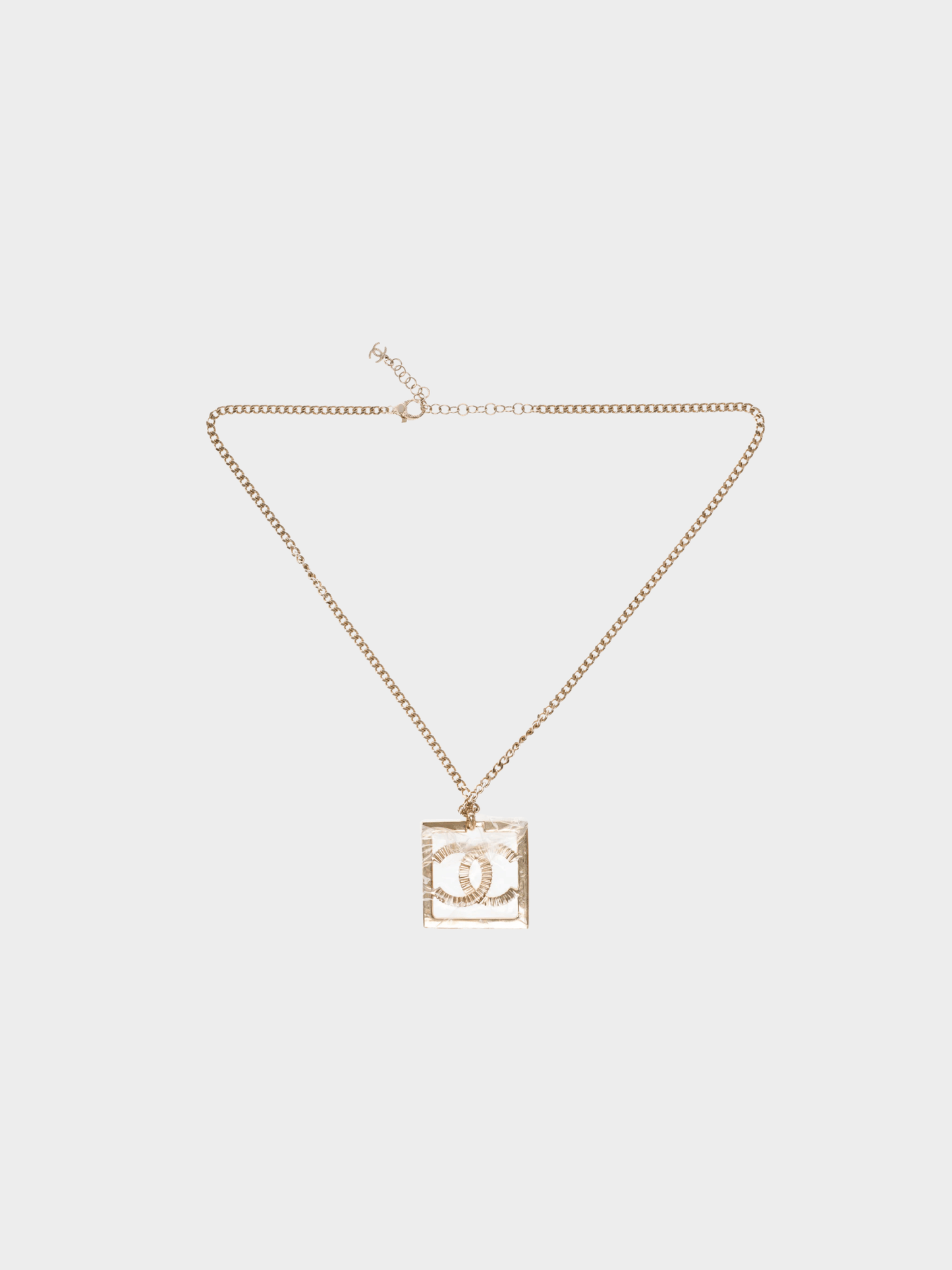 Chanel 2000s Gold Sqaure Shape CC Logo Necklace