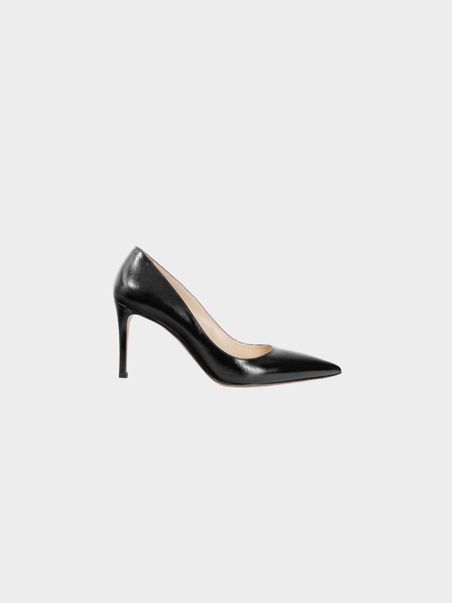 Prada 2010s Black Patent Saffiano-Texture Pointed-Toe Heels