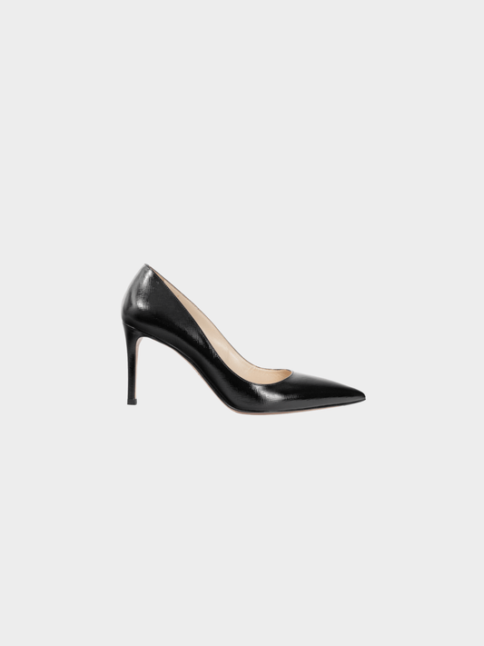 Prada 2010s Black Patent Saffiano-Texture Pointed-Toe Heels