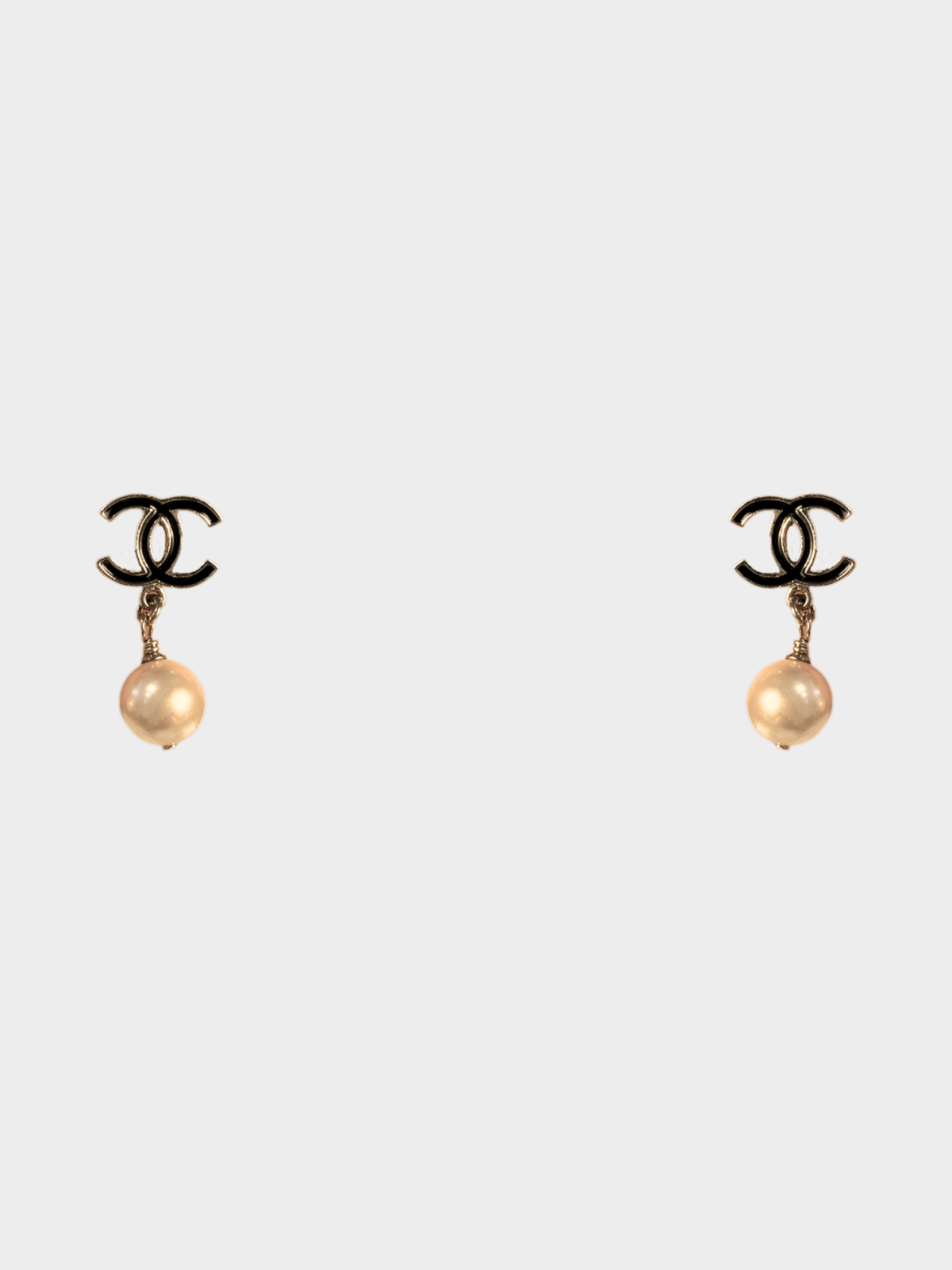 Chanel 2000s Black Gold Pearl COCO Earrings
