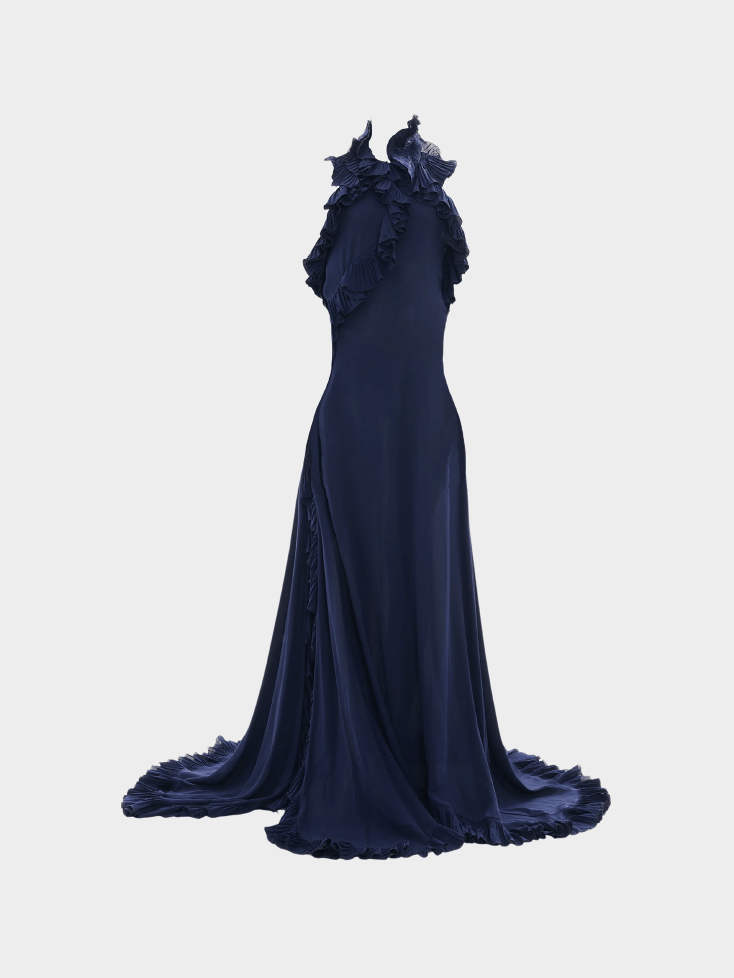 Gucci by Frida Giannini FW 2012 Blue Silk Ruffle Evening Dress