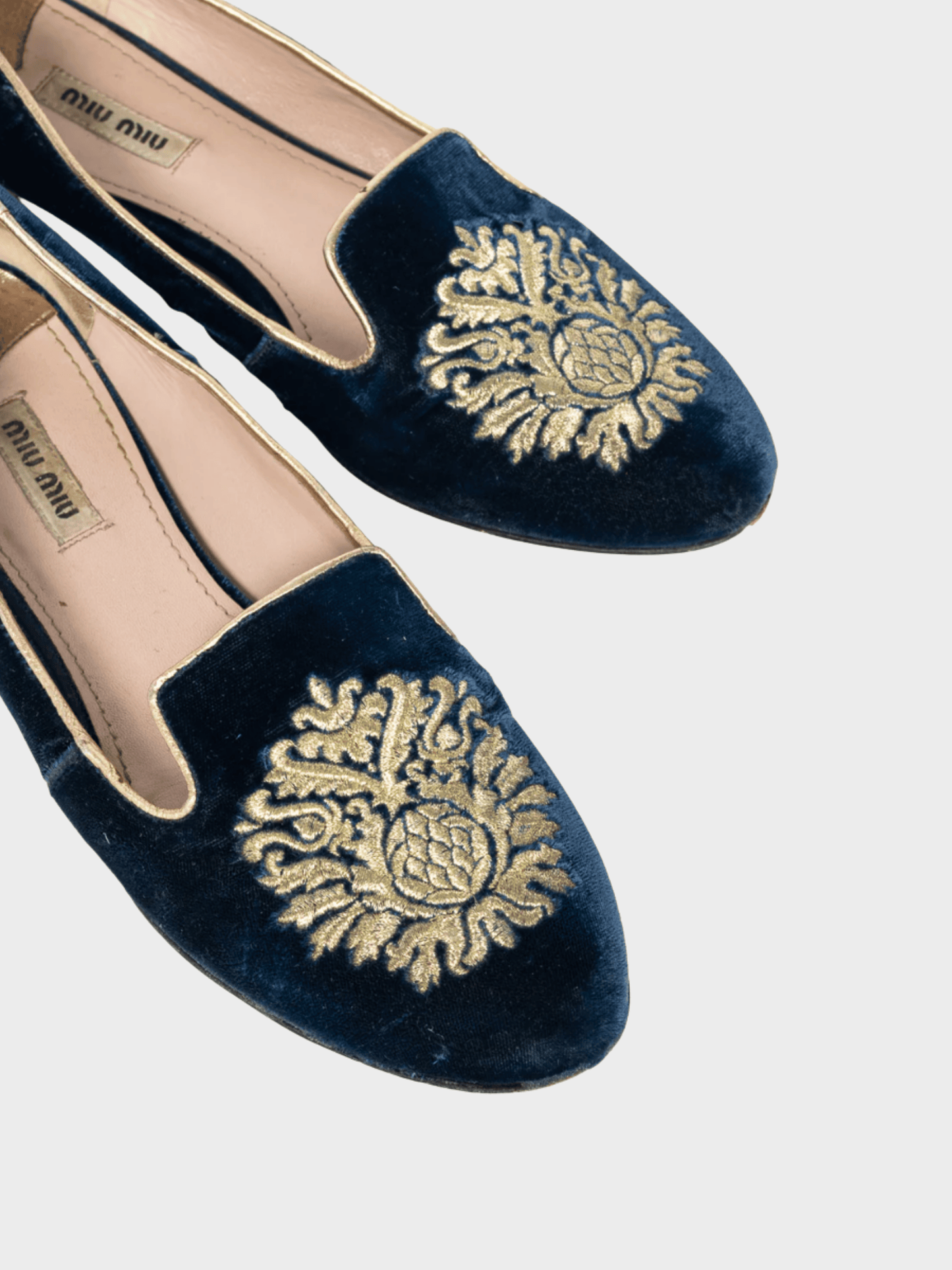 Miu Miu Pre-Fall 2012 Navy Embroidered Crystal-Heel Loafers