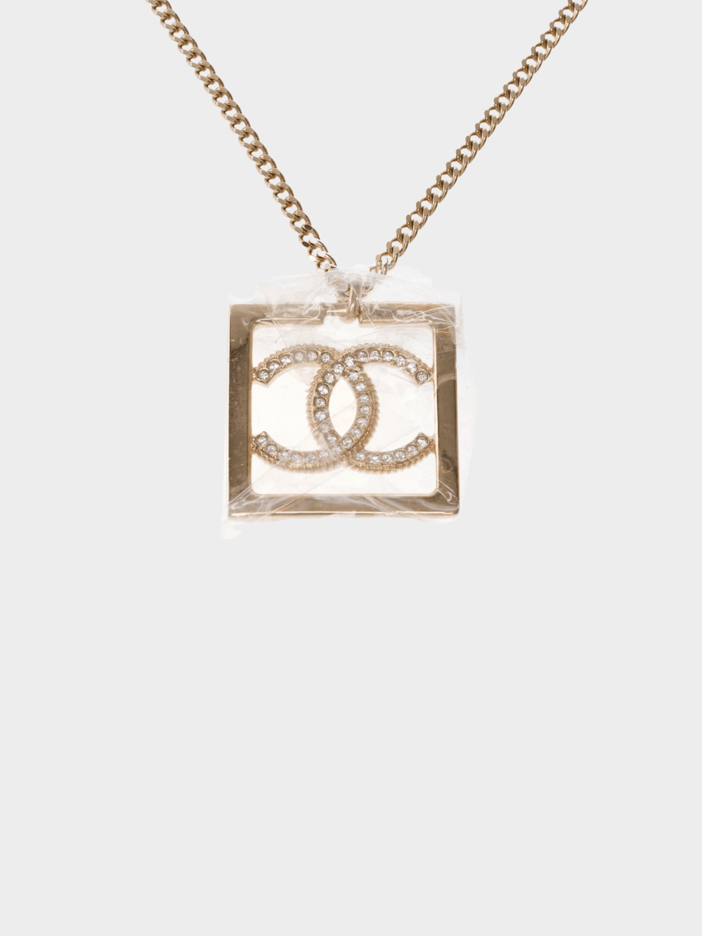 Chanel 2000s Gold Sqaure Shape CC Logo Necklace
