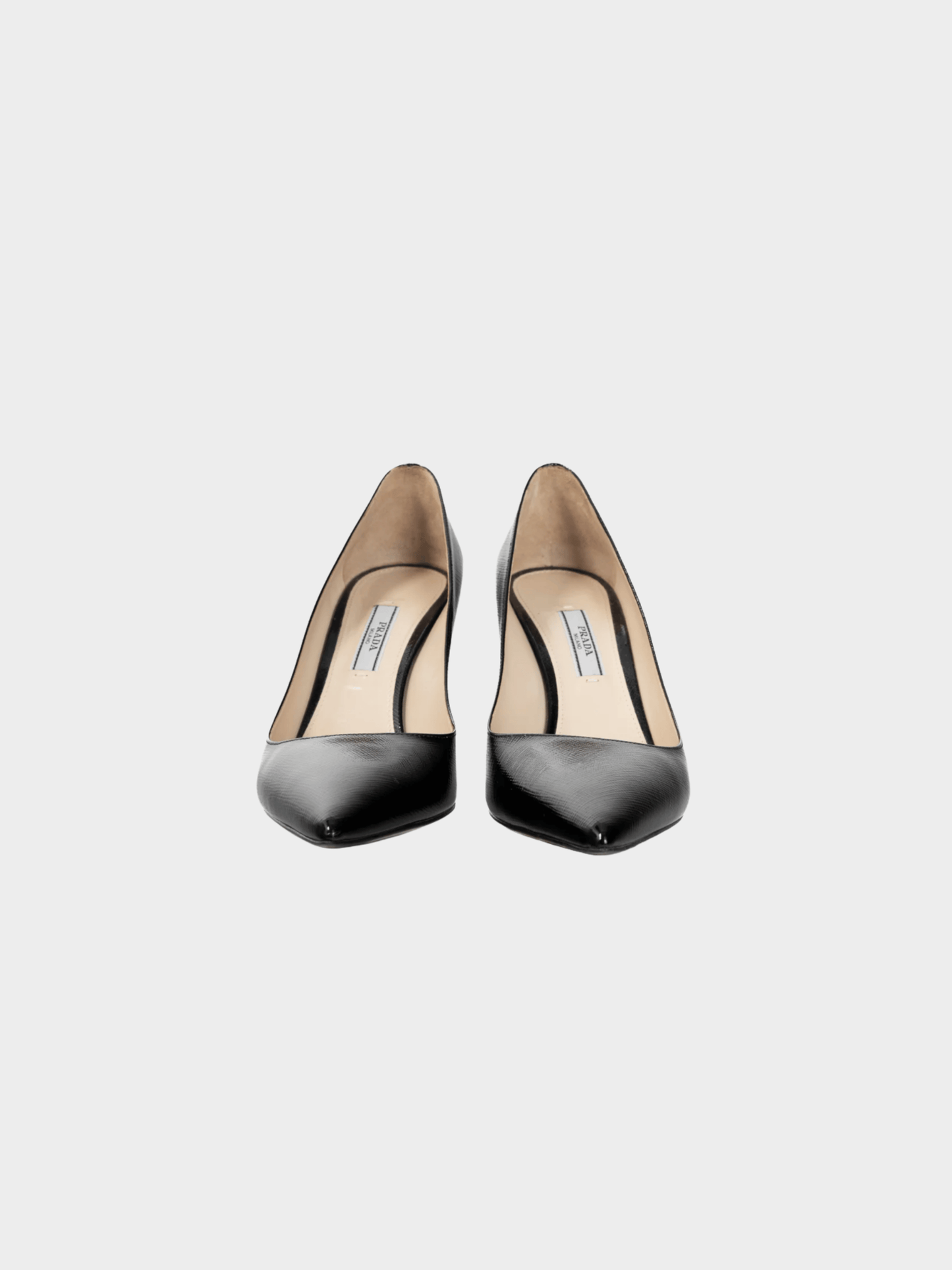 Prada 2010s Black Patent Saffiano-Texture Pointed-Toe Heels