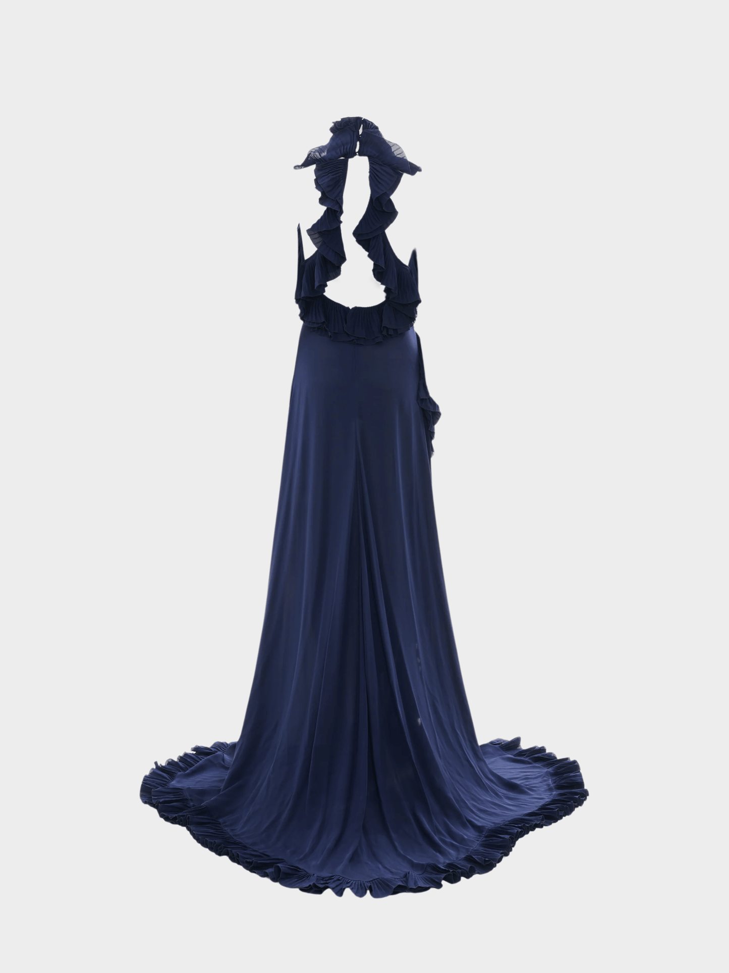 Gucci by Frida Giannini FW 2012 Blue Silk Ruffle Evening Dress