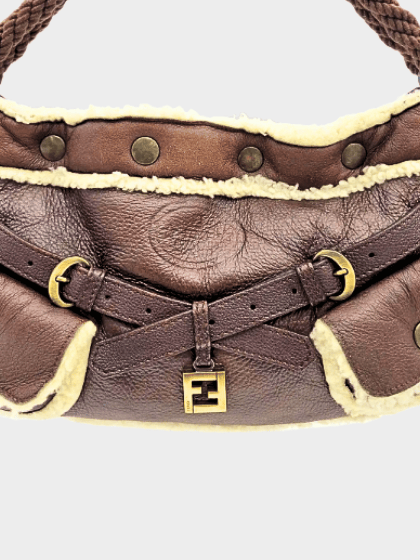 Fendi 2000s Brown Leather and Suede Shearling Hobo