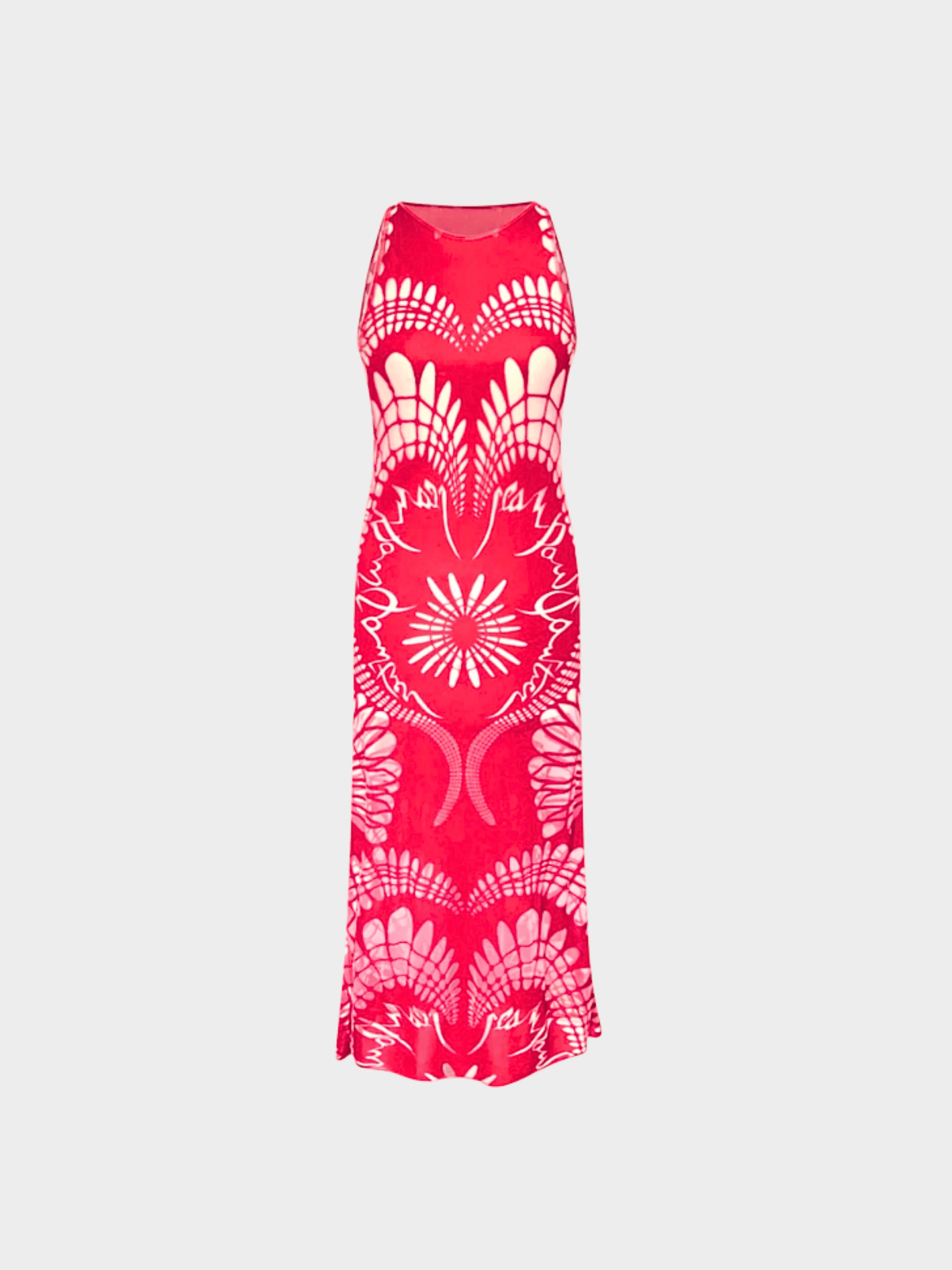 Jean Paul Gaultier SS 2001 Red Art Nouveau Sheer Cutout Tank Dress