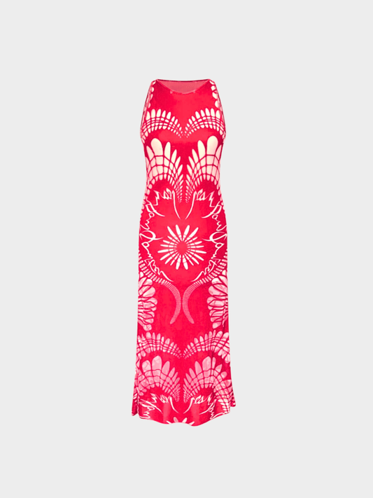Jean Paul Gaultier SS 2001 Red Art Nouveau Sheer Cutout Tank Dress
