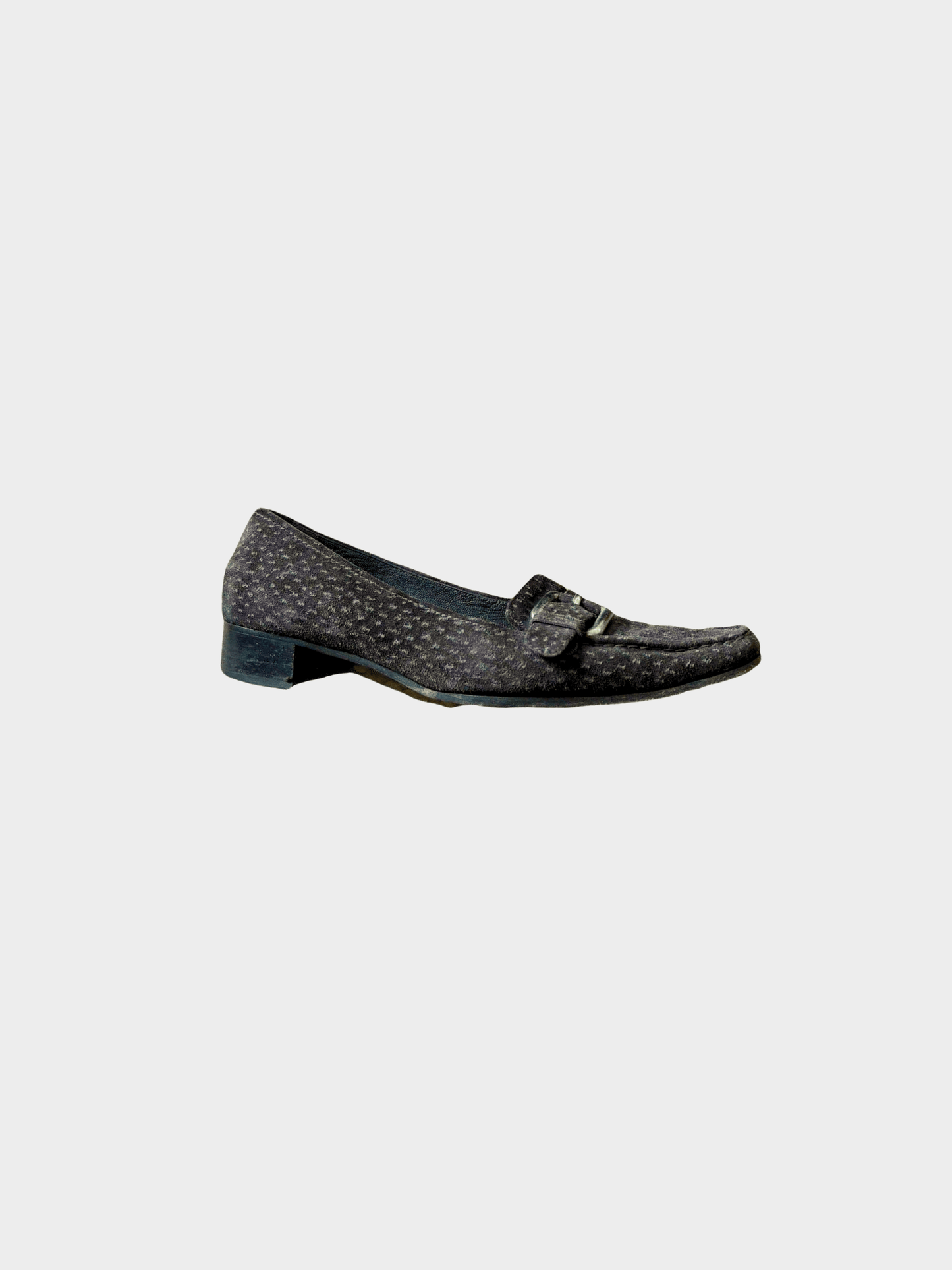 Prada 2000s Brown Suede Ostrich Buckle Loafer Flats