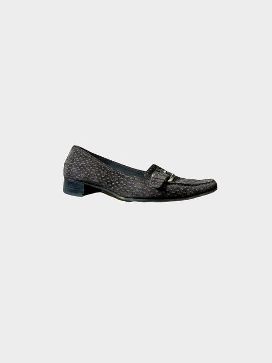 Prada 2000s Brown Suede Ostrich Buckle Loafer Flats