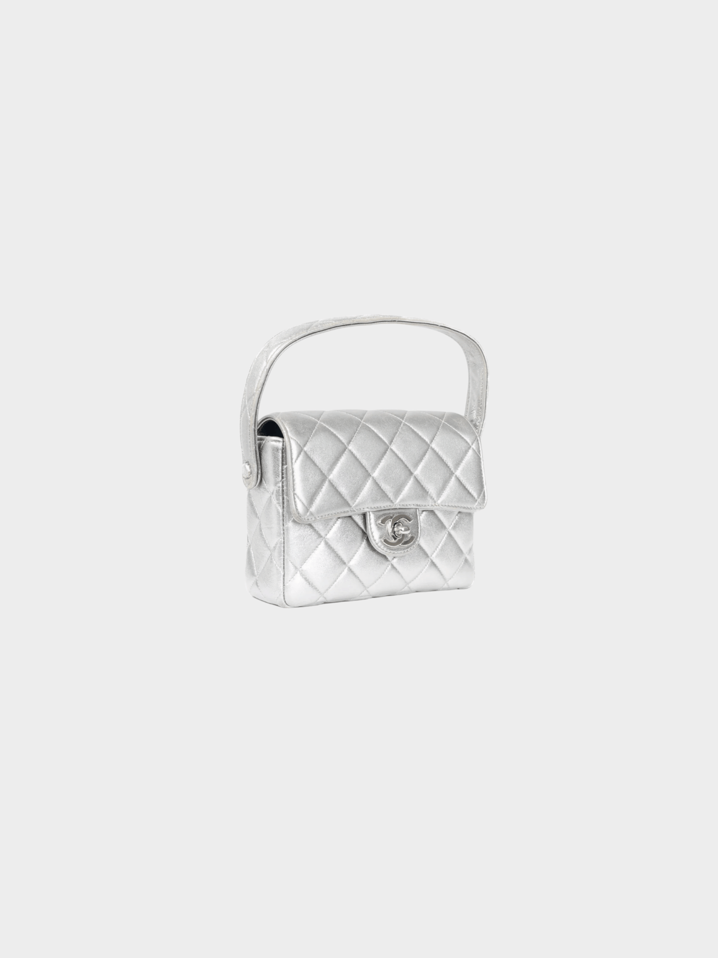 Chanel 2000s Metallic Silver Quilted Leather Mini Handbag